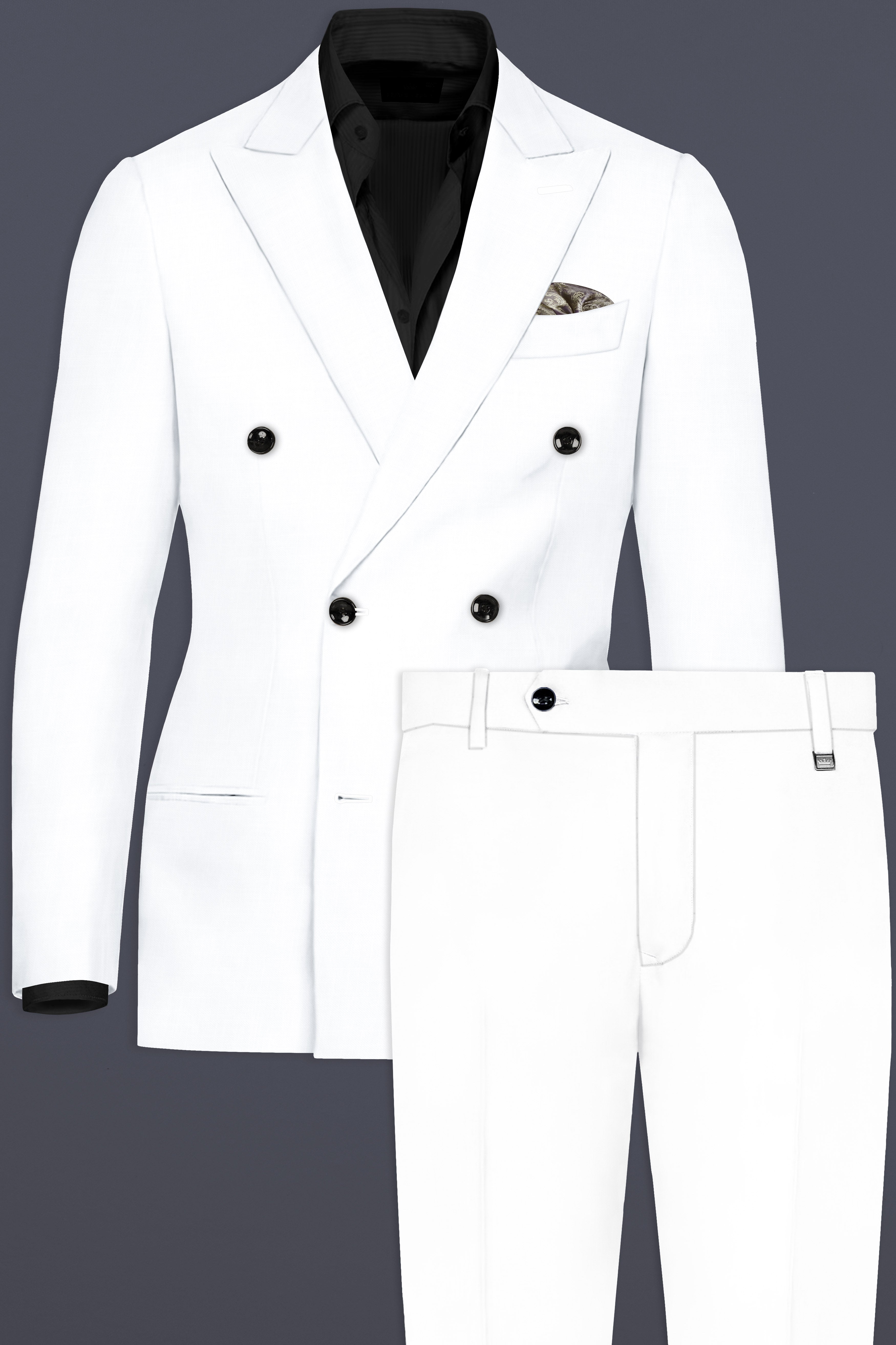 BRIGHT WHITE LUXURIOUS LINEN DOUBLE BREASTED PERFORMANCE SUIT