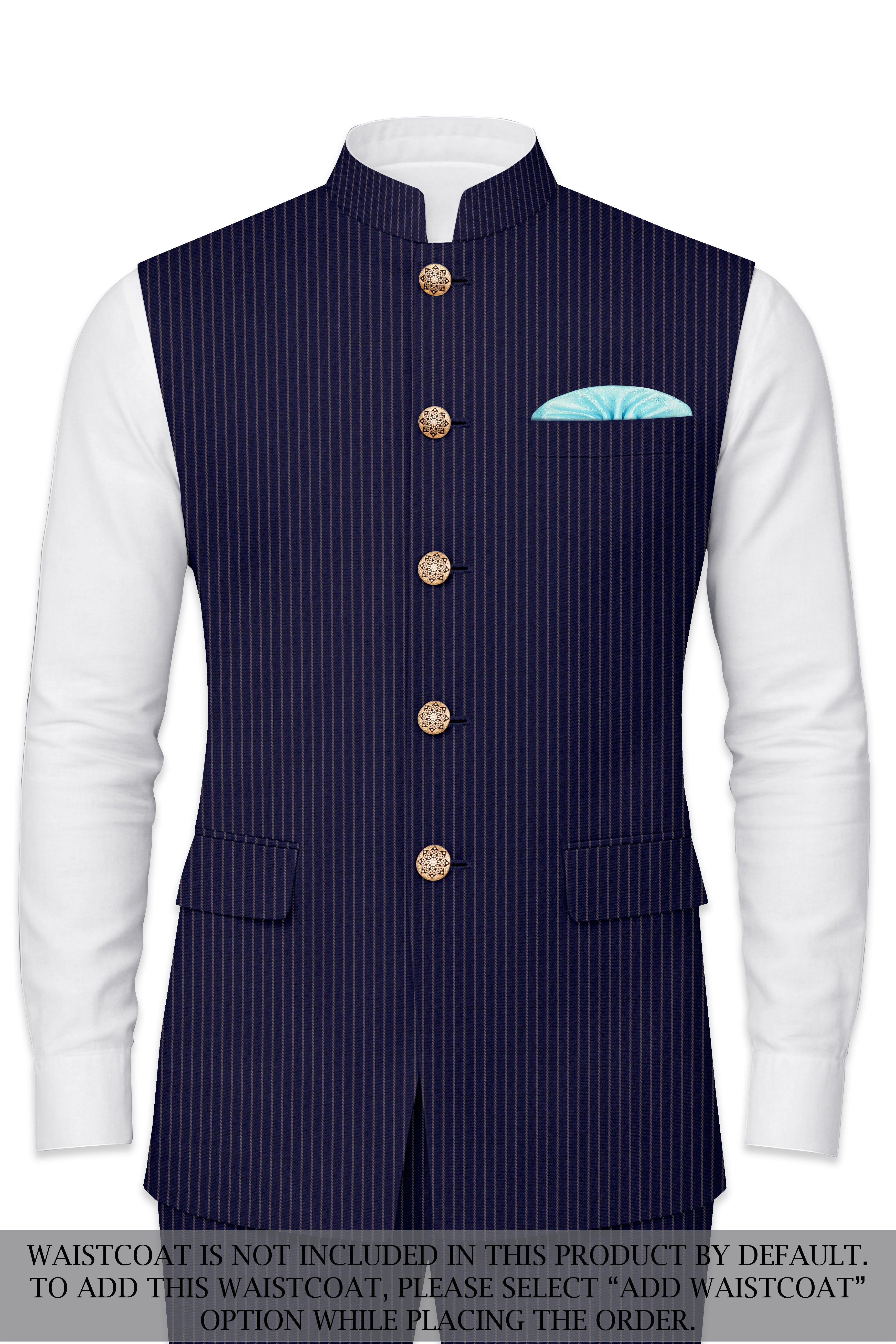 Martinique Blue with Prelude Striped Bandhgala/Mandarin Corduroy Premium Cotton Suit