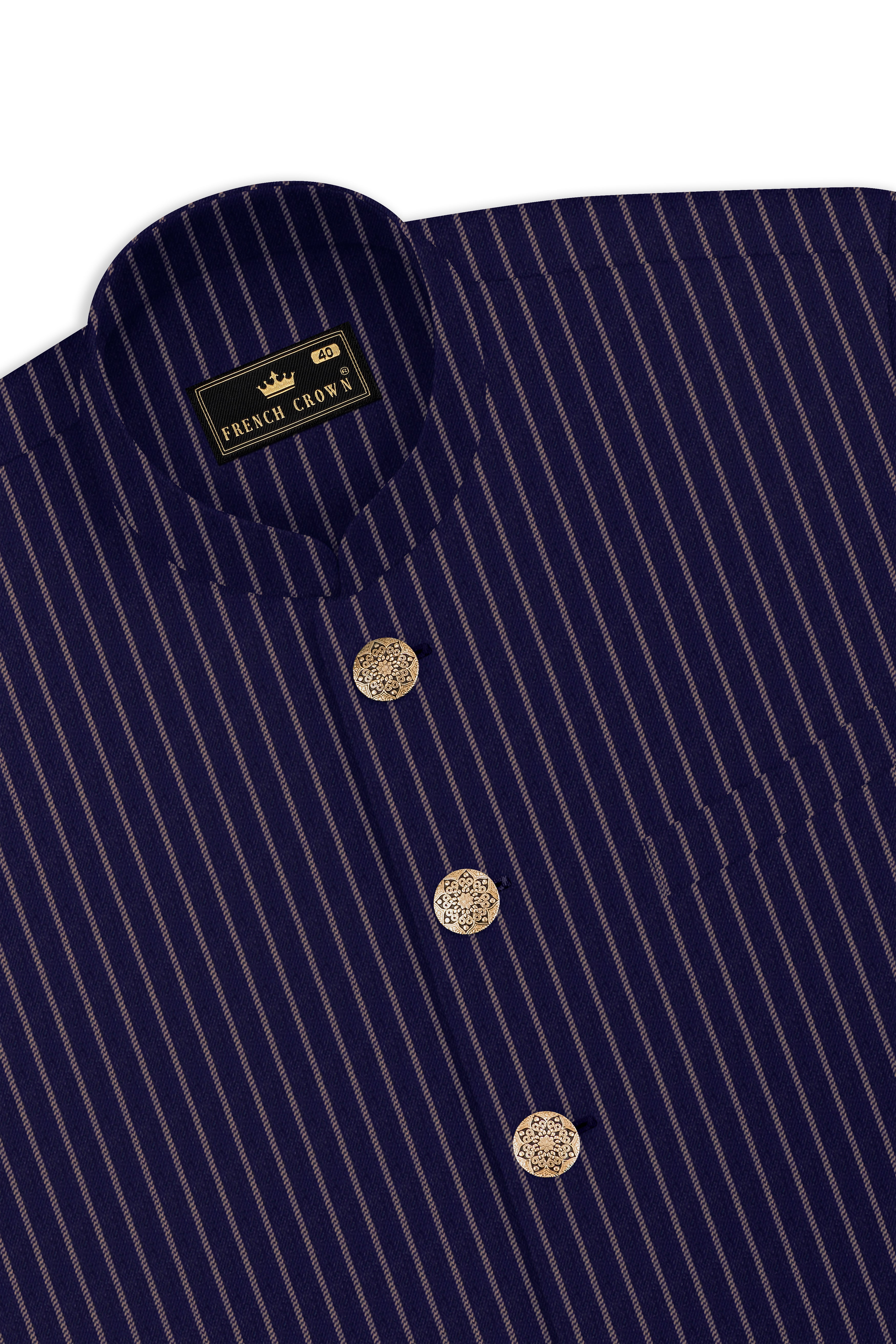 Martinique Blue with Prelude Striped Bandhgala/Mandarin Corduroy Premium Cotton Suit
