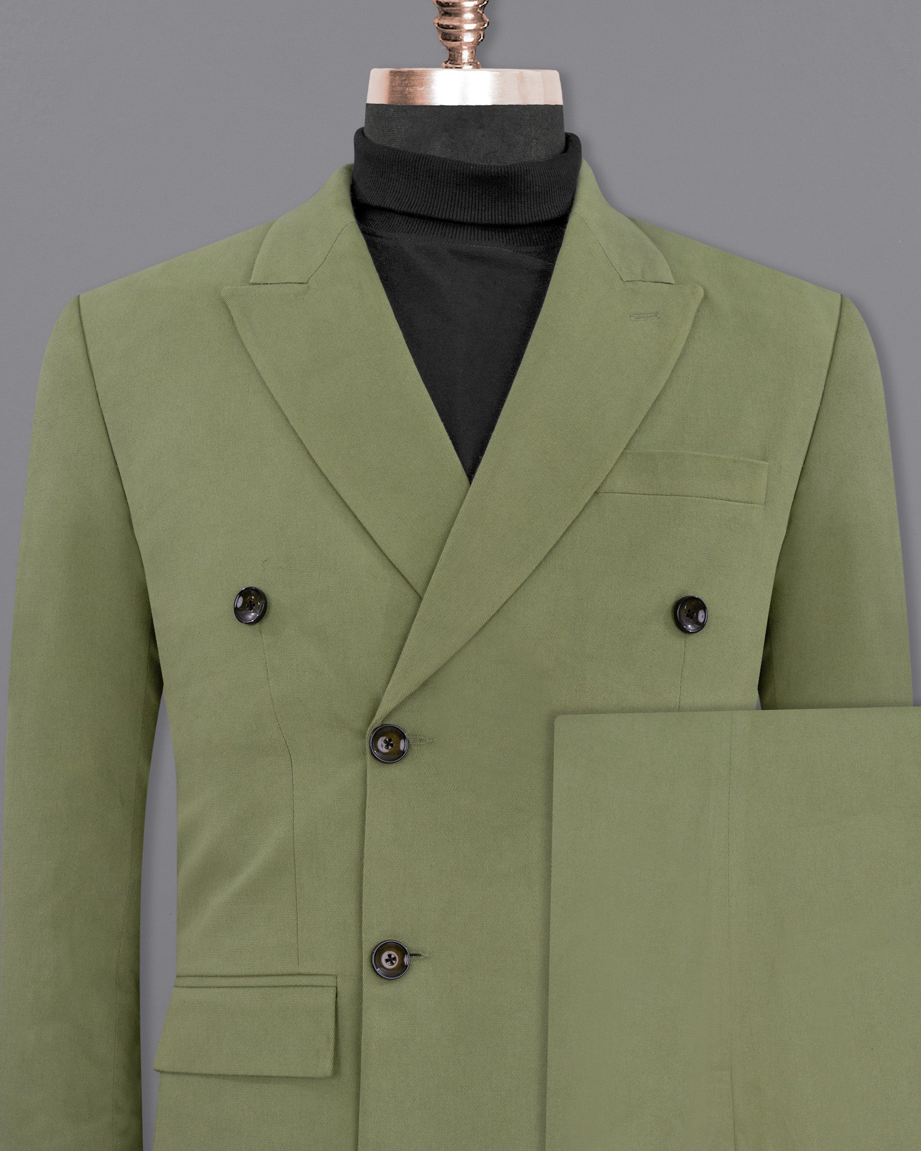 Kelp Green Heavyweight Double-Breasted Premium Cotton Suit