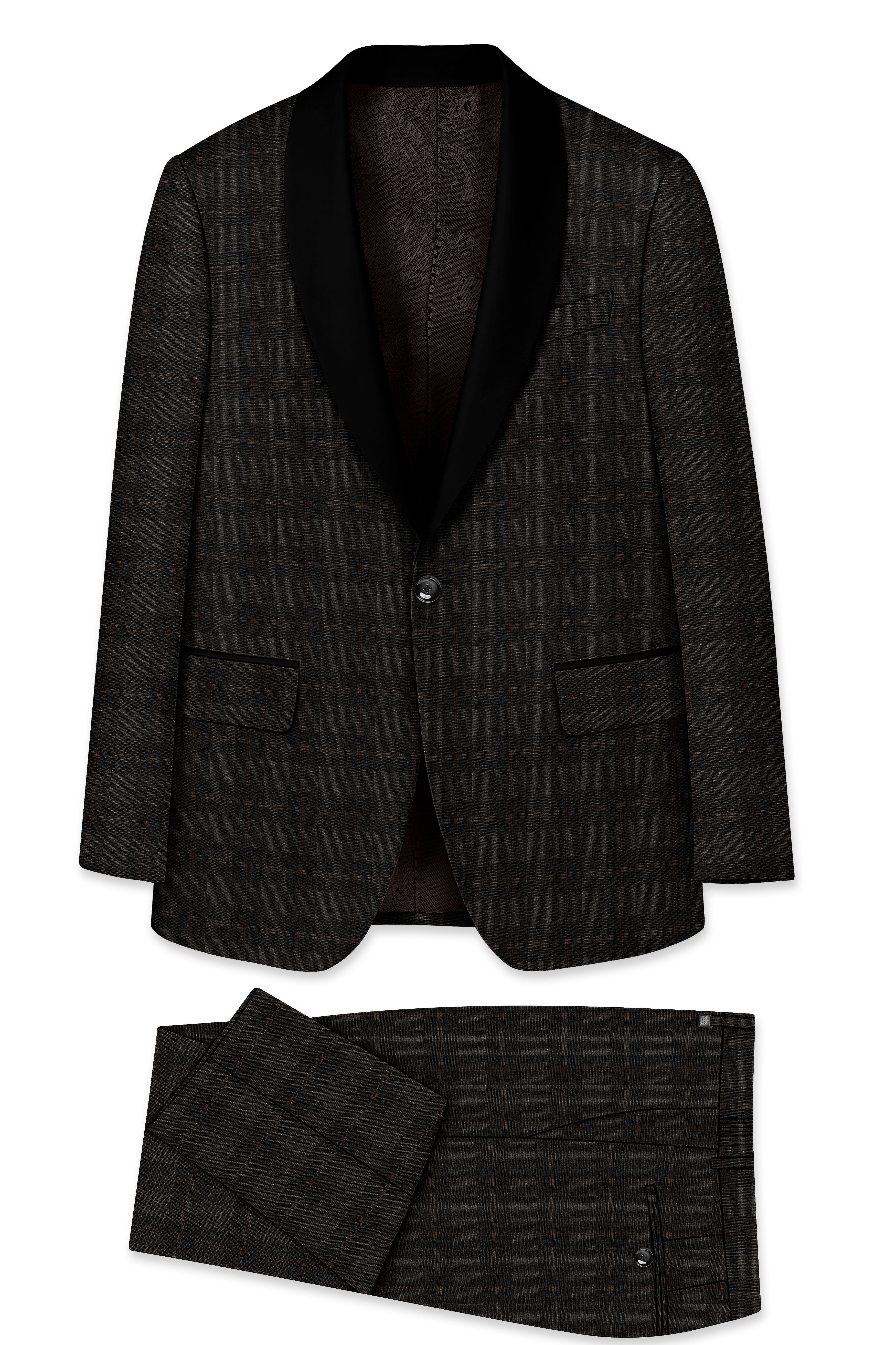 Thunder and Spice Brown Plaid Wool Rich Tuxedo Suit