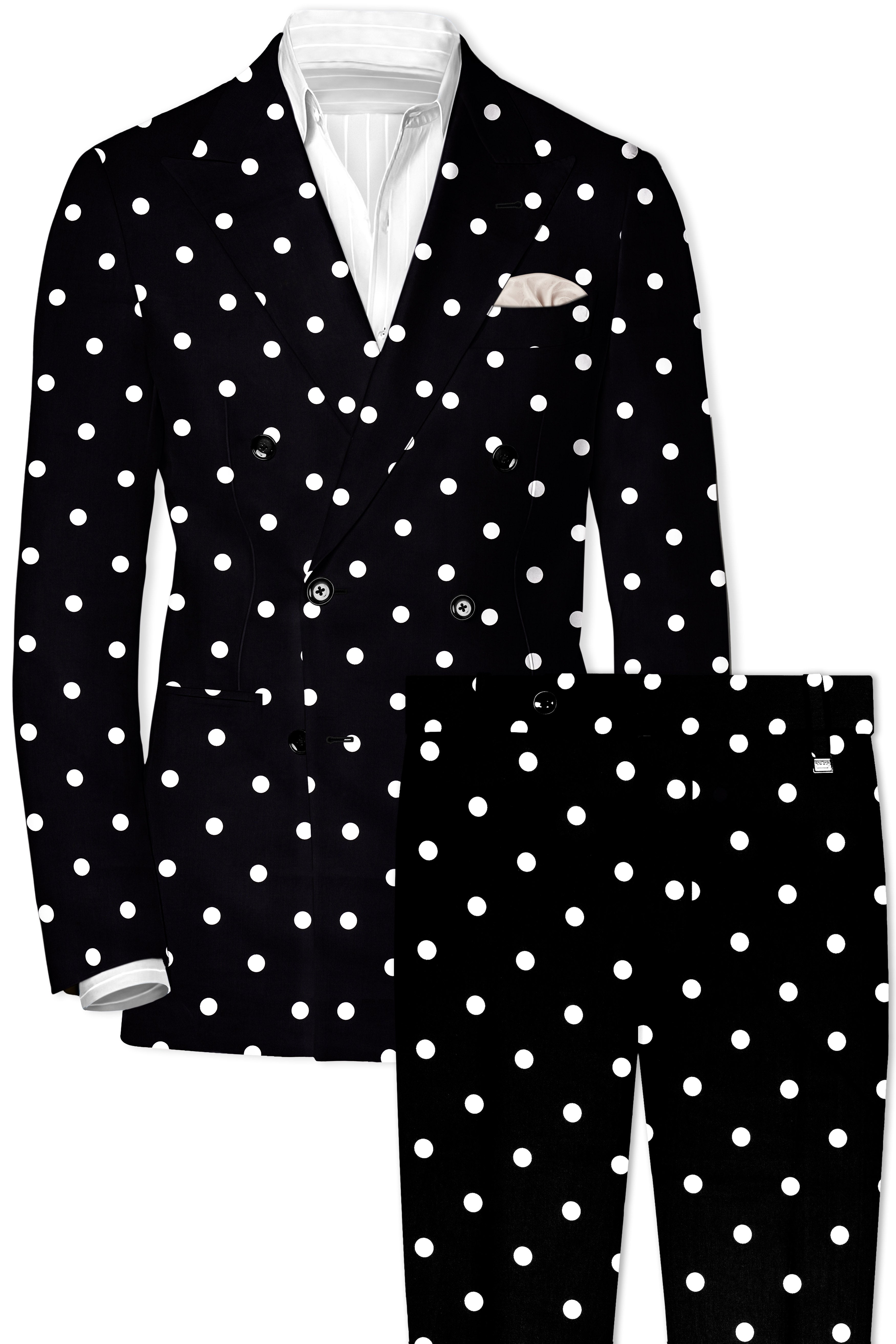 Jade Black Polka Printed Double Breasted Suit