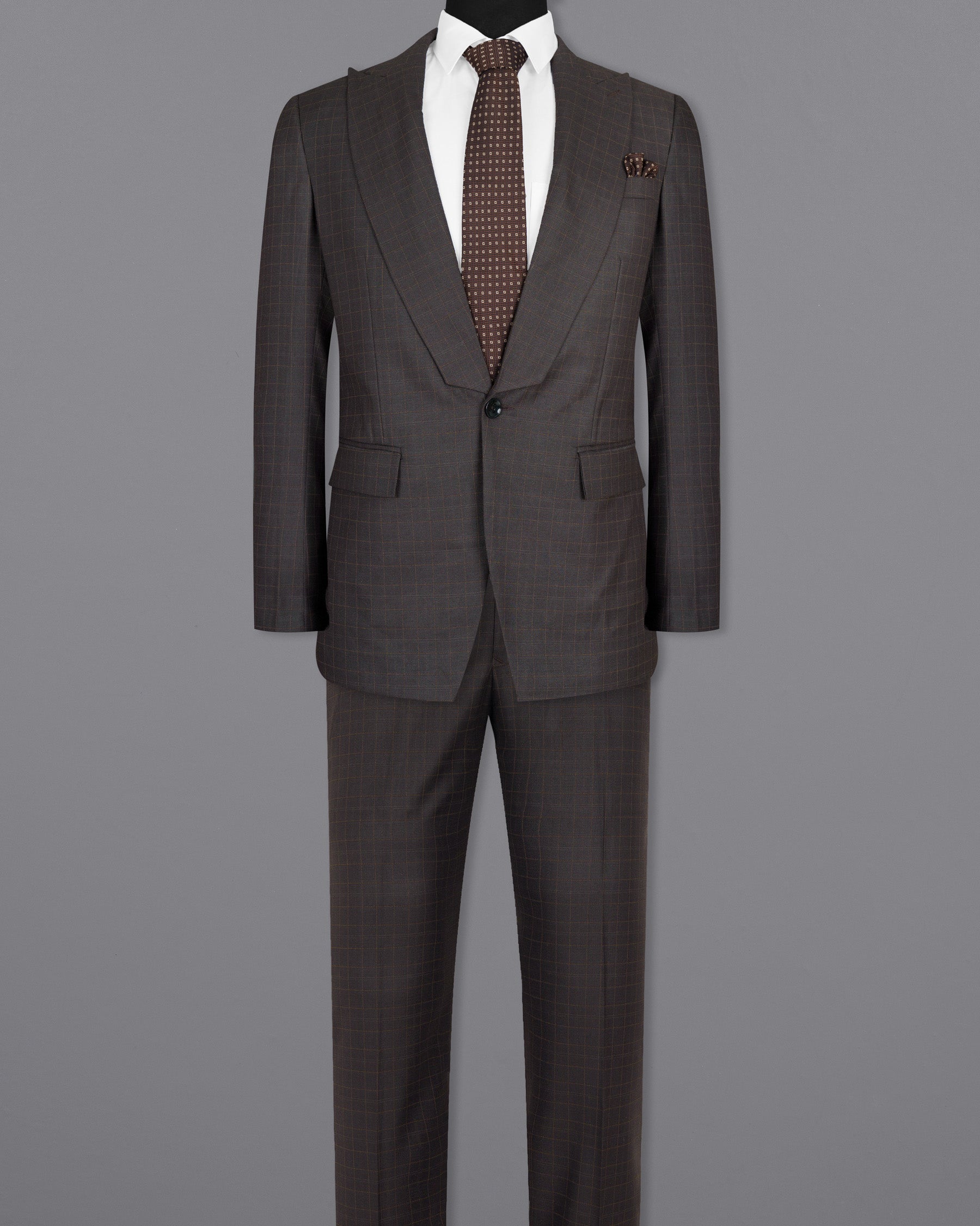 Brown Plaid Wool Rich Suit