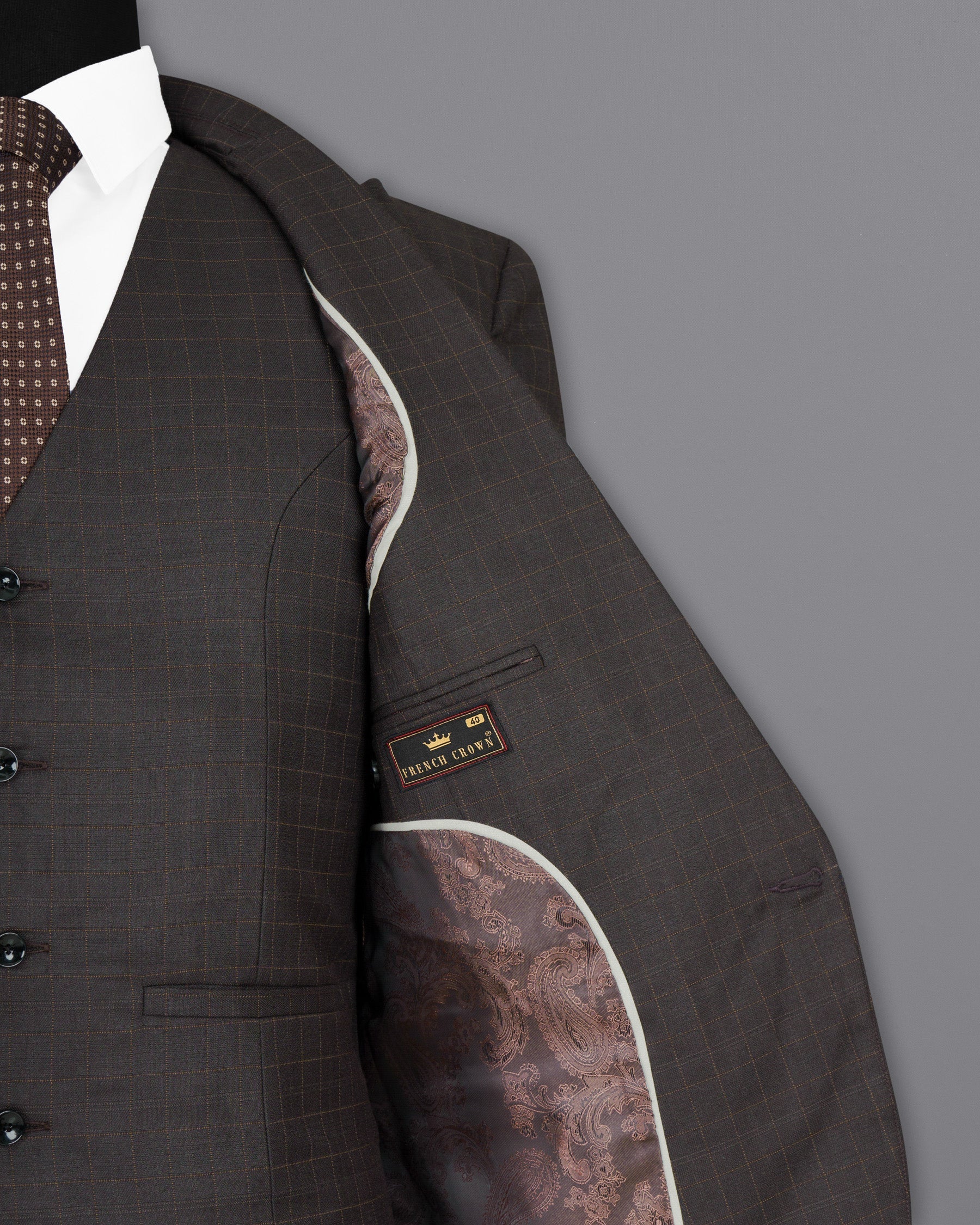 Brown Plaid Wool Rich Suit