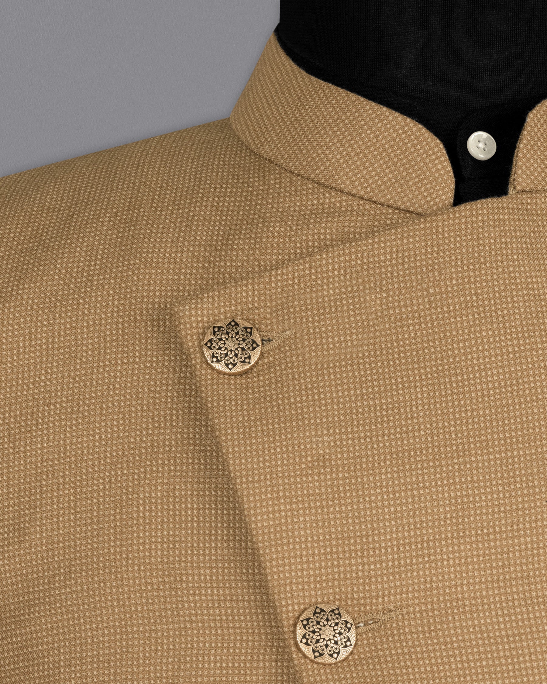 Oak Brown Cross Placket Bandhgala Premium Cotton Suit