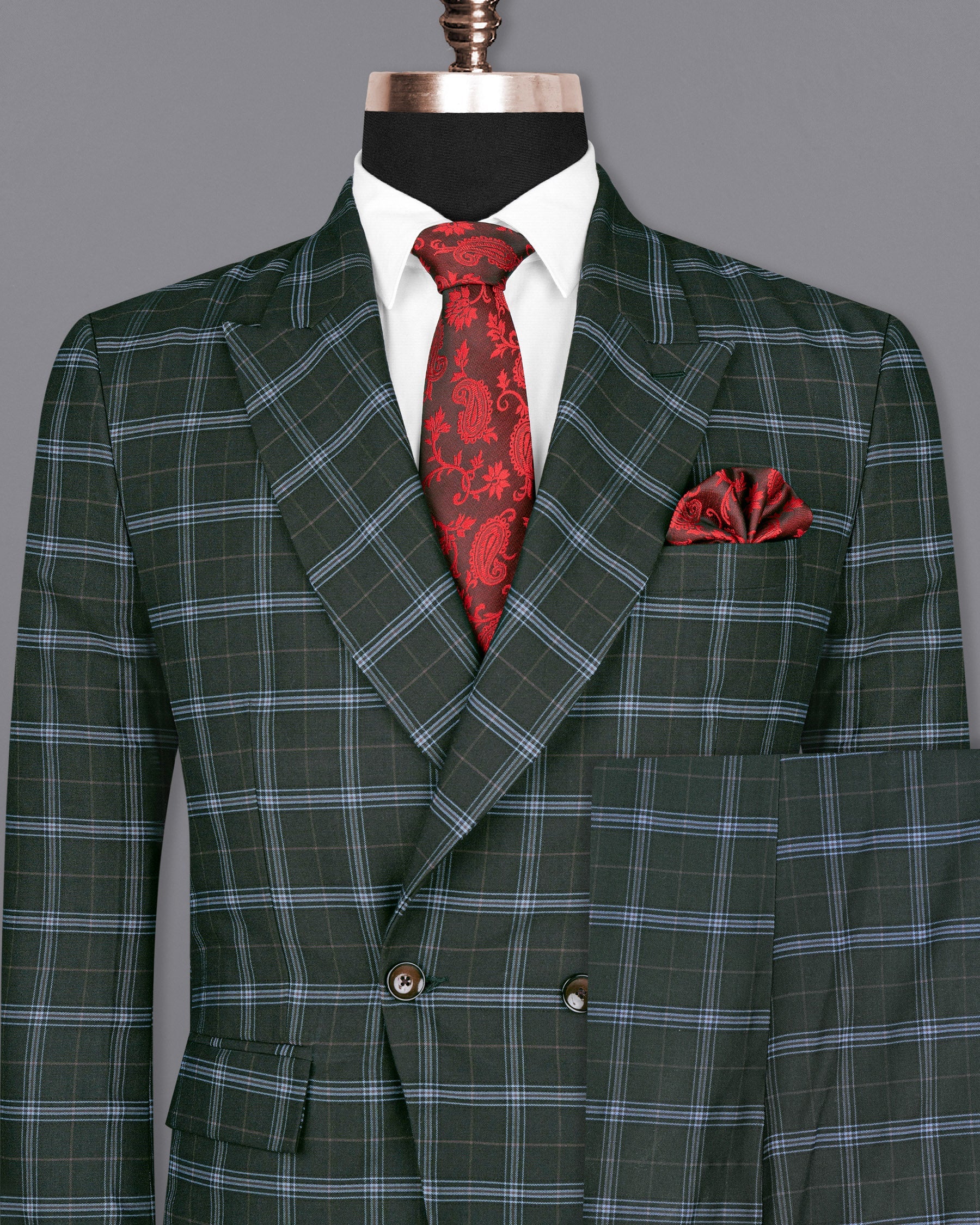 Log Cabin Green Super fine Windowpane Wool Rich Double Breasted Suit