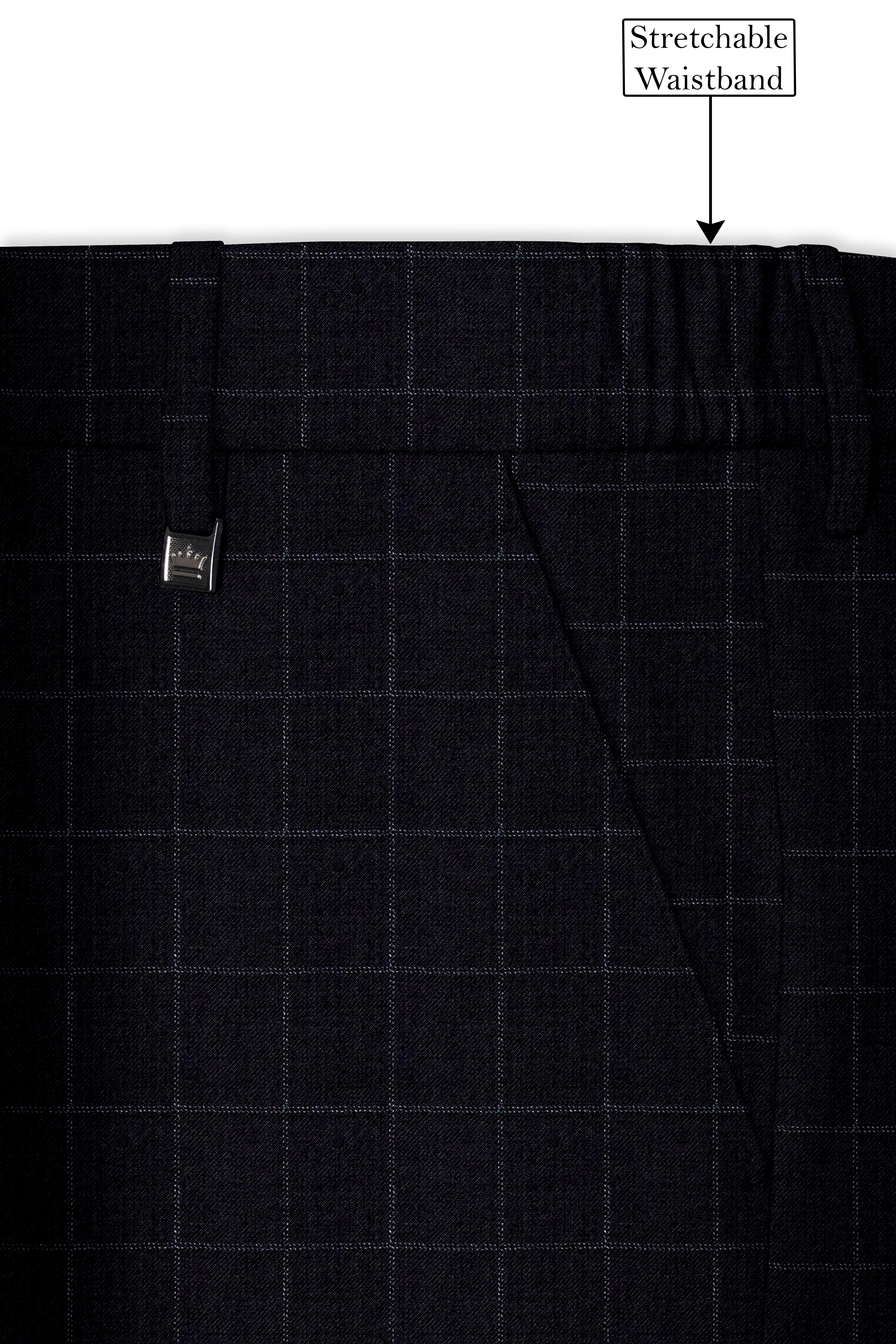 Log Cabin Black Super fine Windowpane Cross Placket Wool Rich Bandhgala Suit