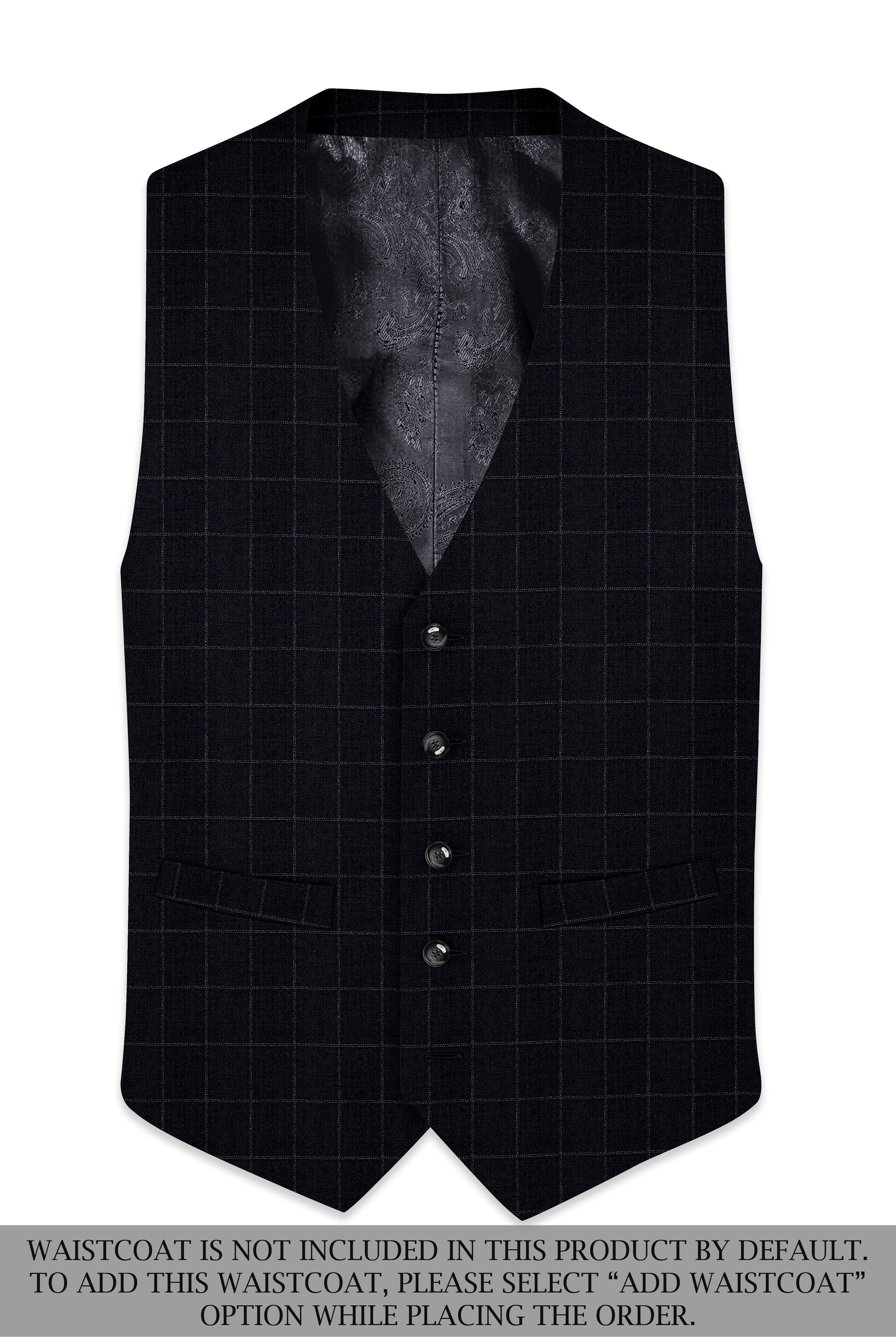 Log Cabin Black Super fine Windowpane Cross Placket Wool Rich Bandhgala Suit