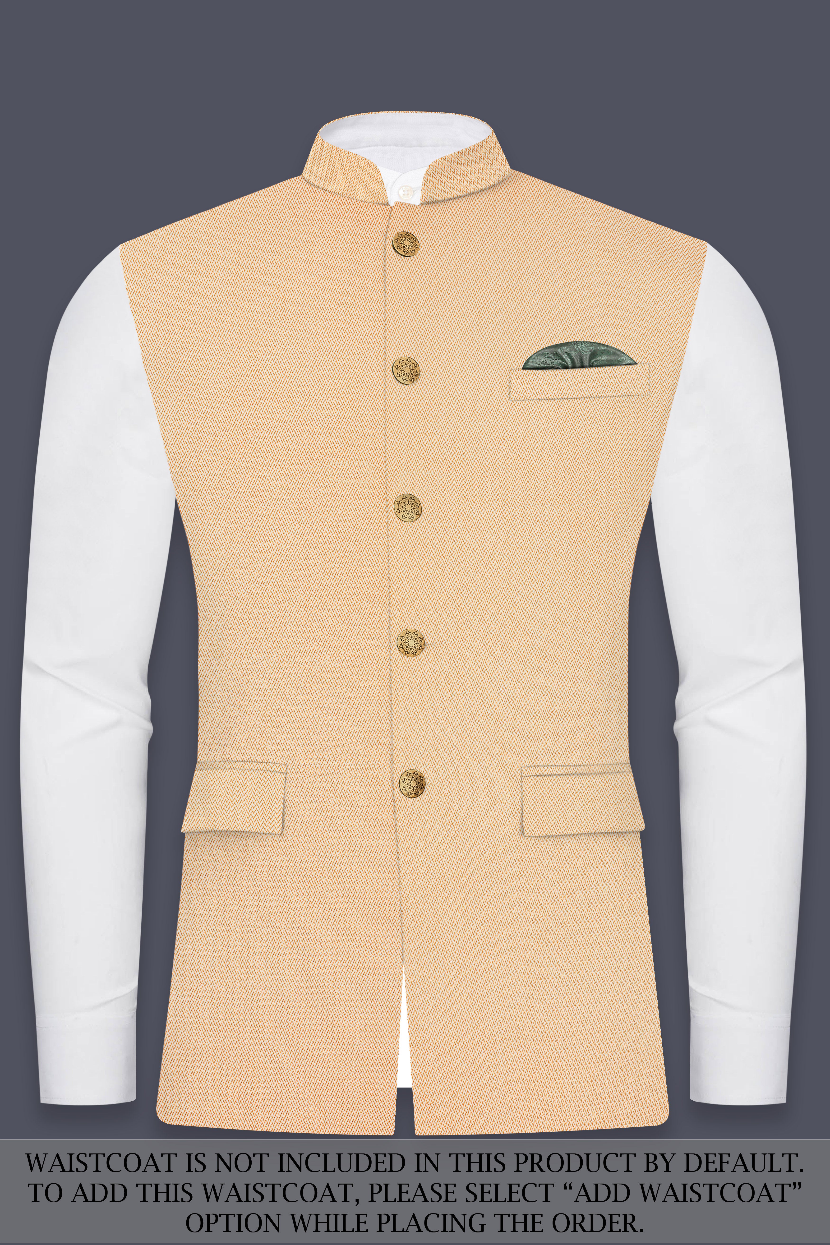 Maize Chevron Textured Cross Placket Bandhgala Designer Suit