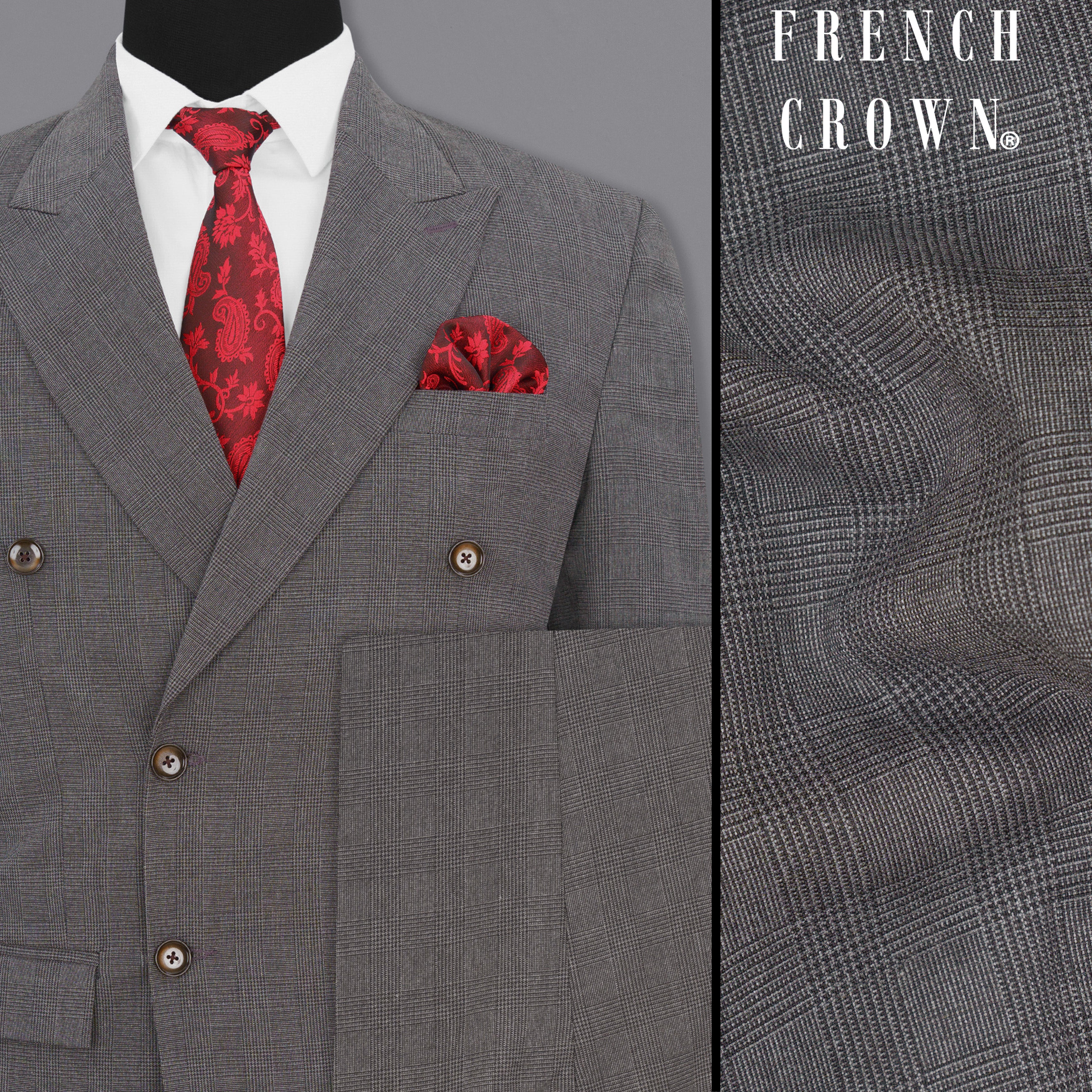Wenge Gray Subtle Plaid Double Breasted Suit