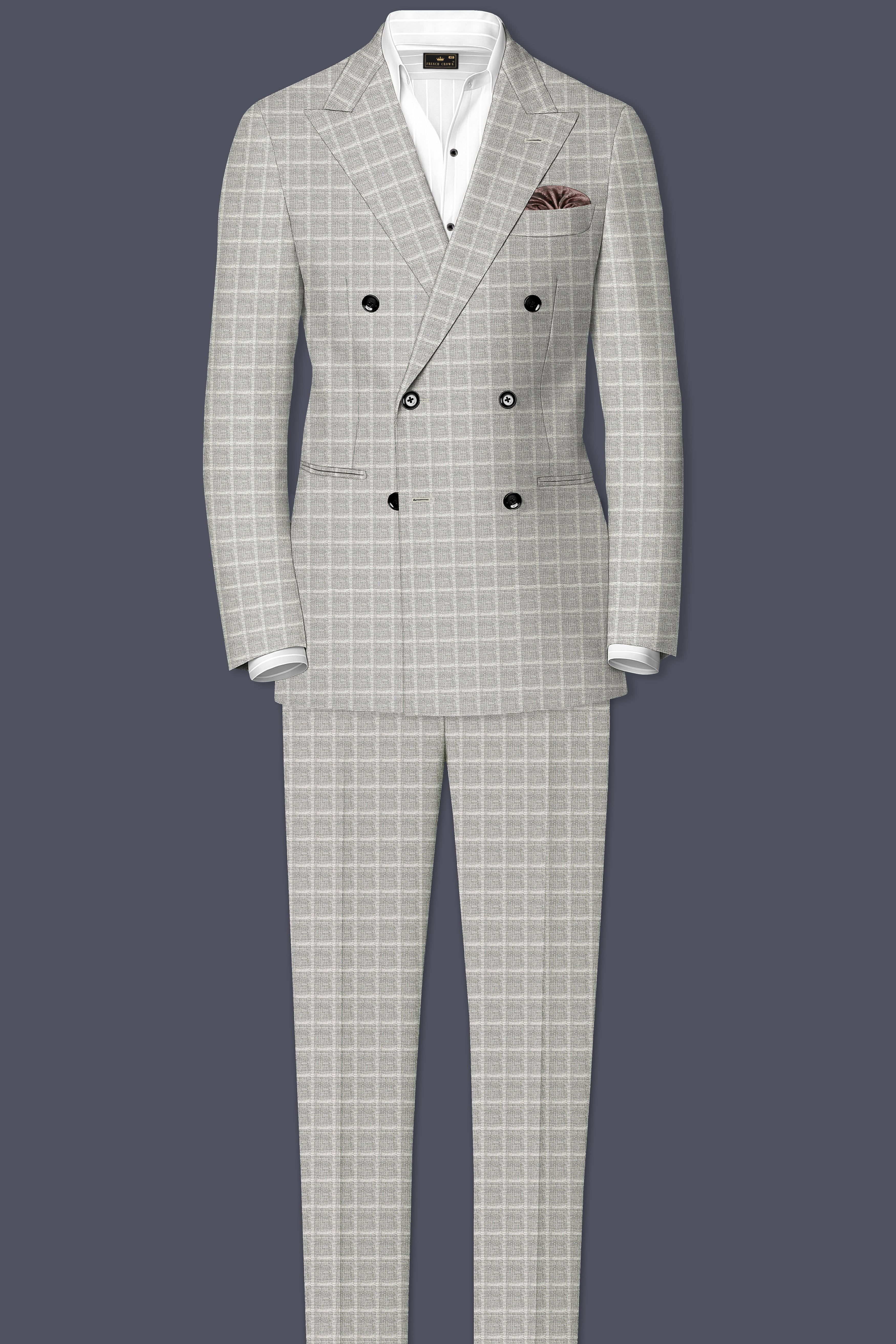 Timberwolf light gray Plaid Double Breasted Suit