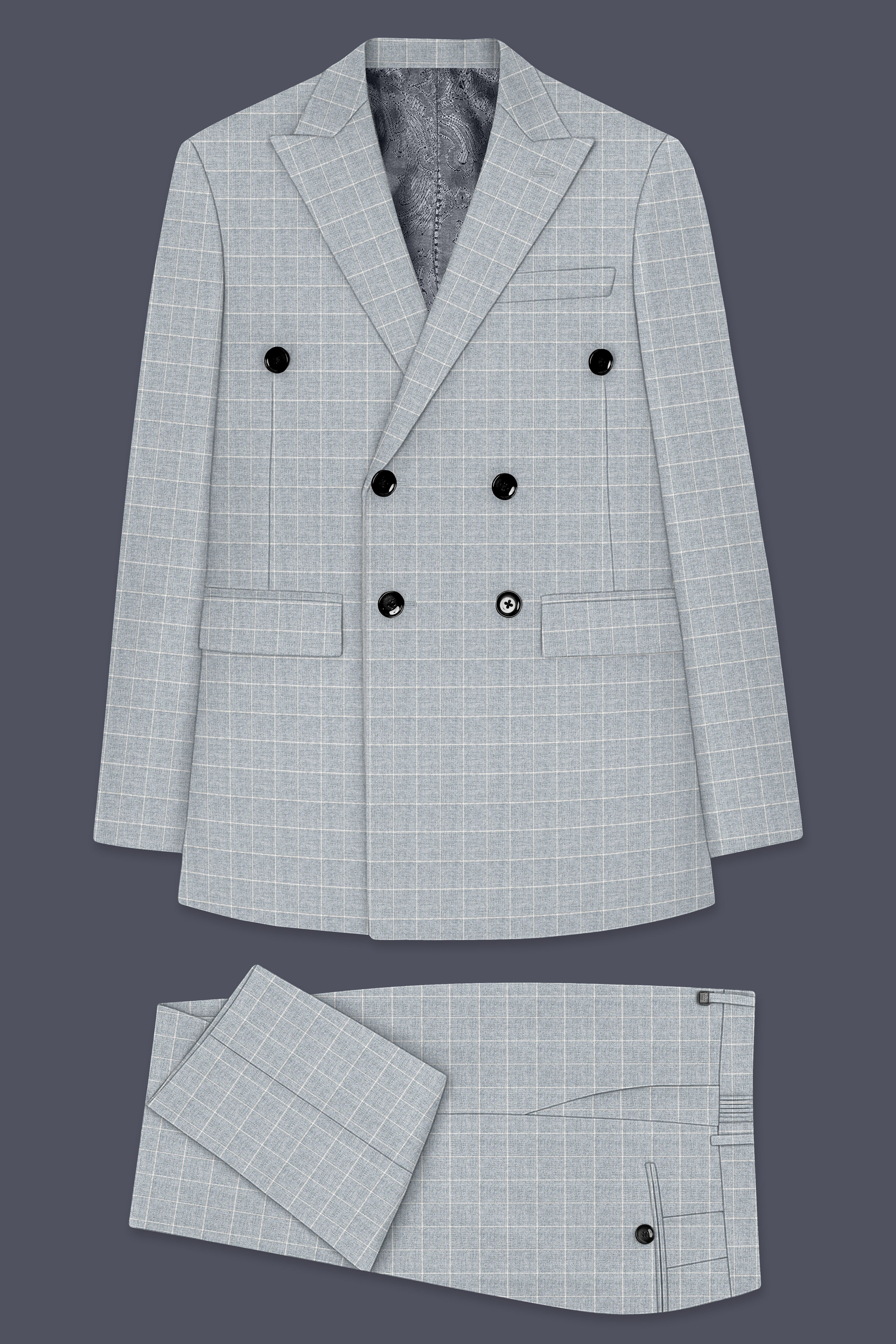 Hurricane Gray Windowpane Double Breasted Suit