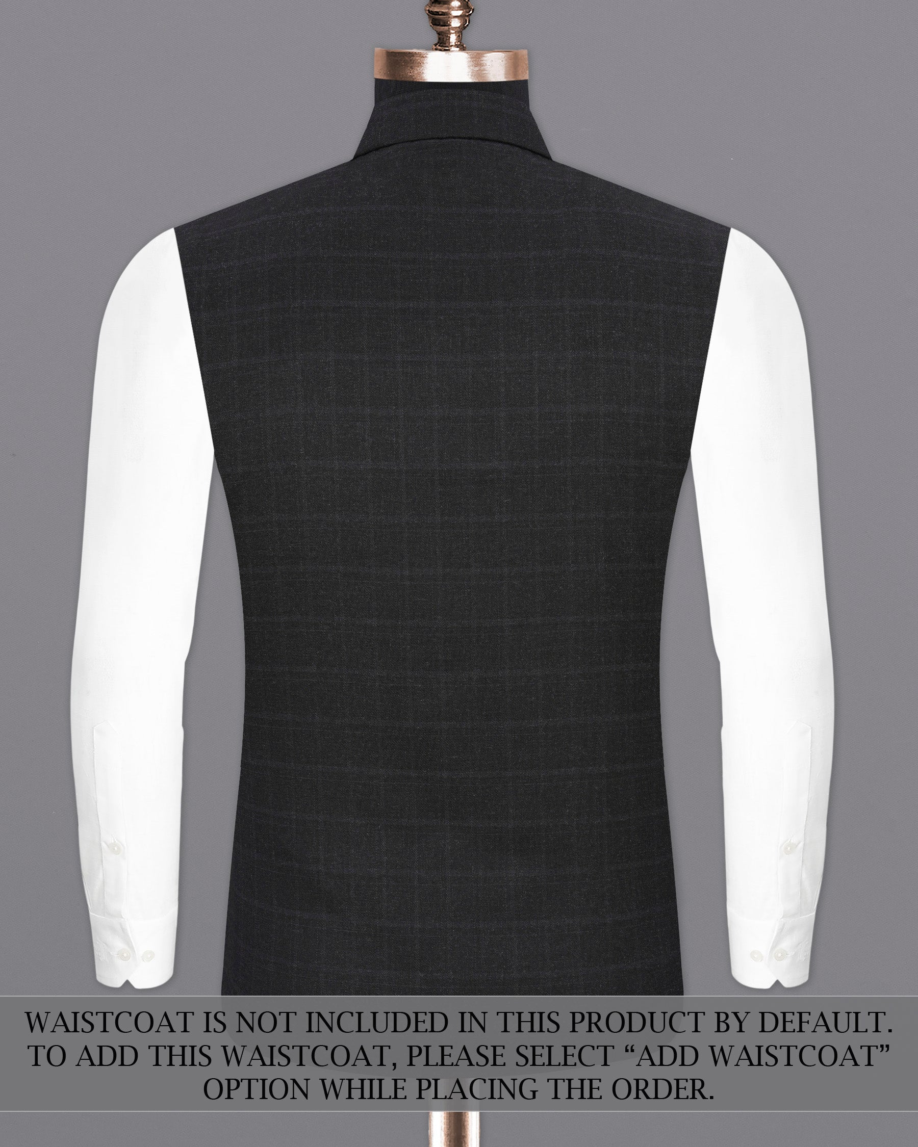 Shark Gray Plaid Cross Placket Bandhgala Suit