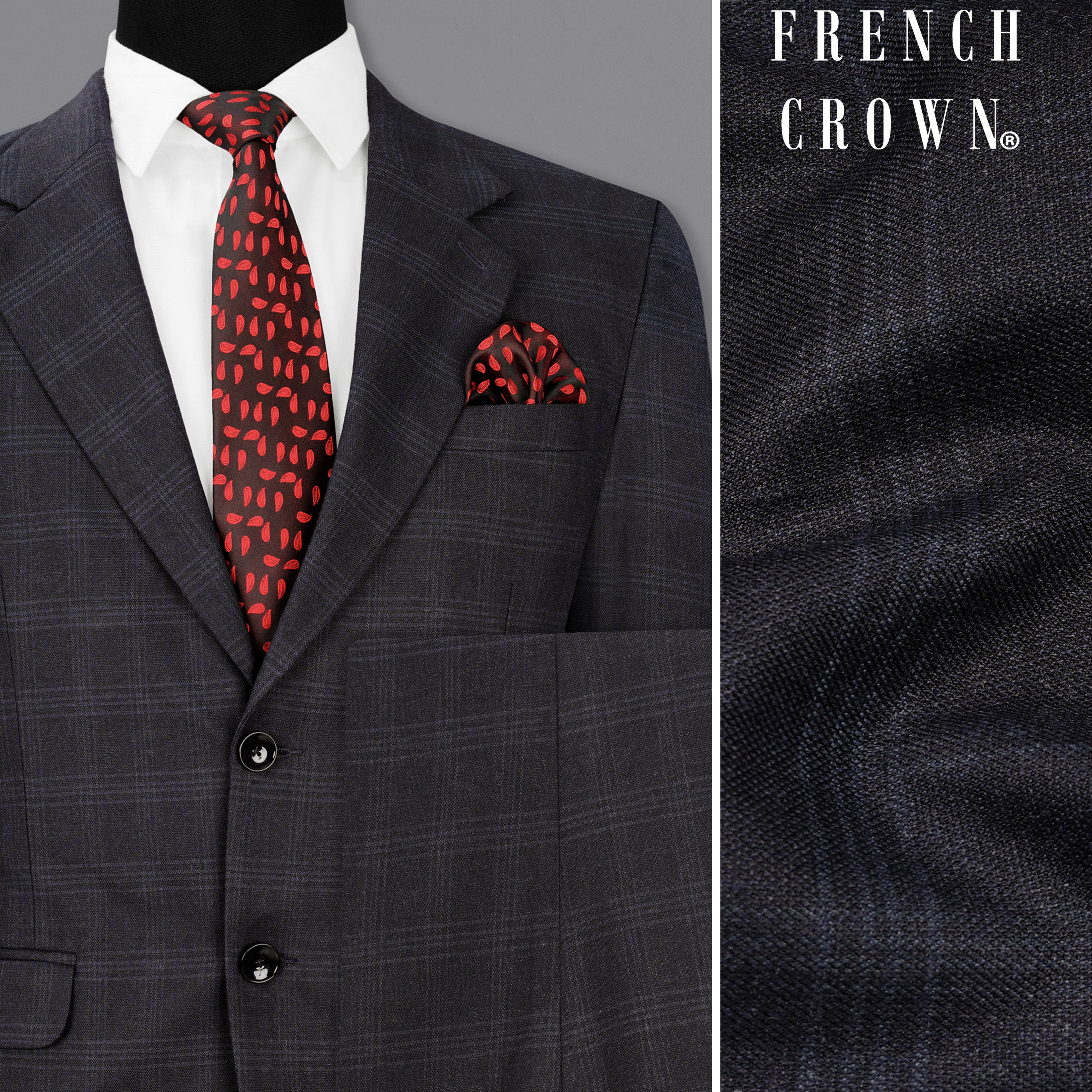 Mirage Gray windowpane Single Breasted Suit