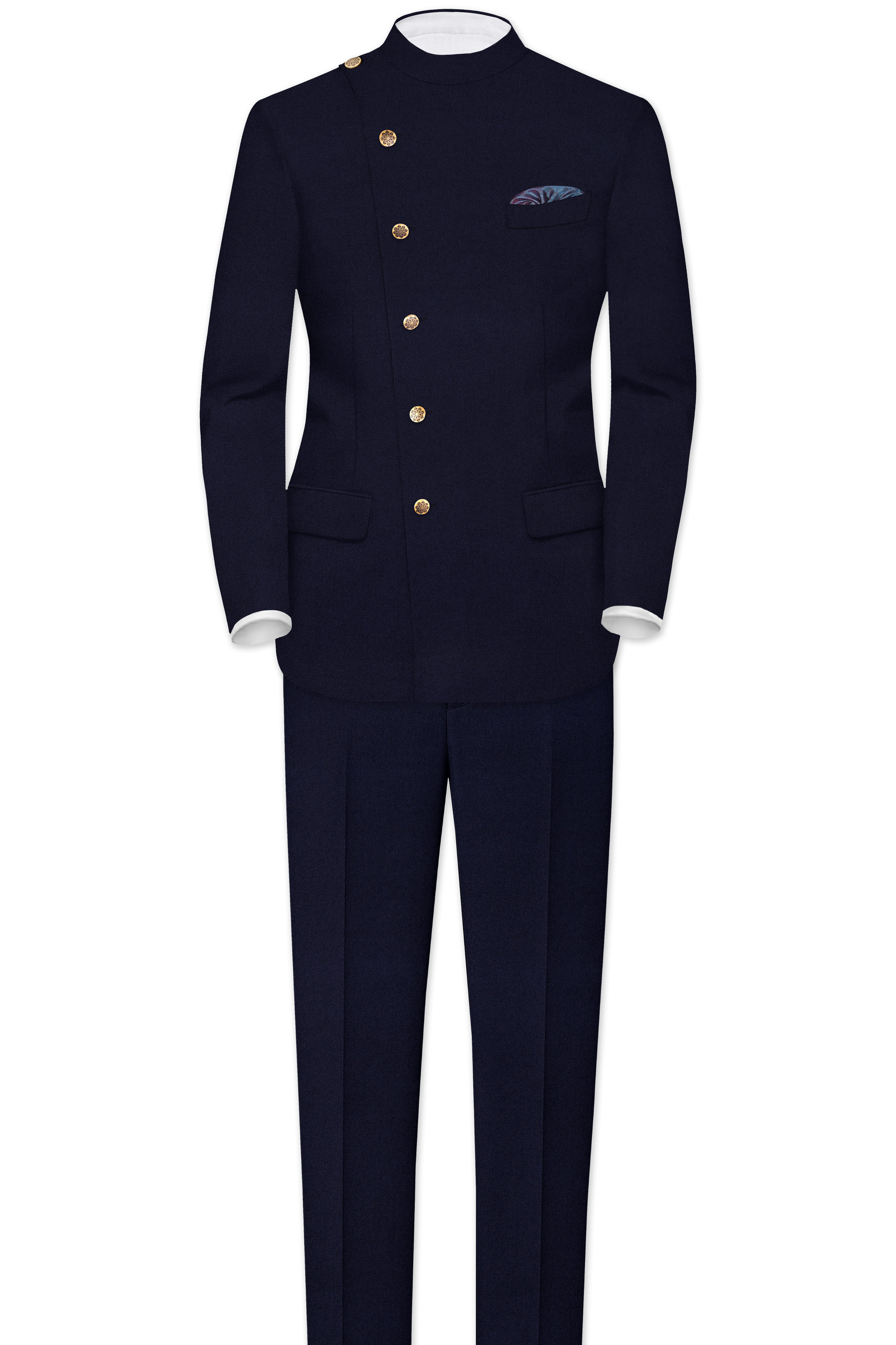 Gunmetal Blue Cross Placket Bandhgala Suit