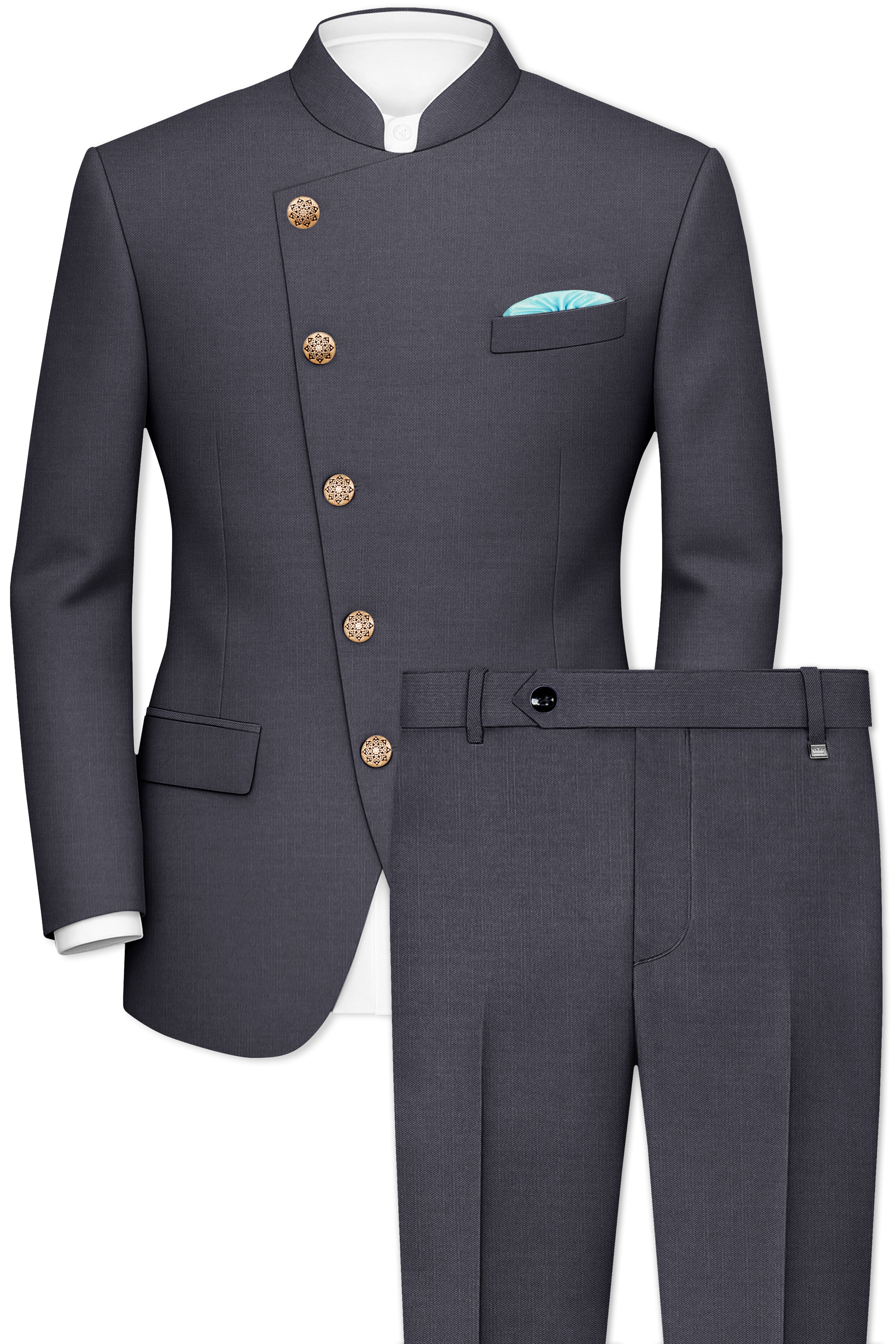Vampire Gray Cross Placket Bandhgala Suit