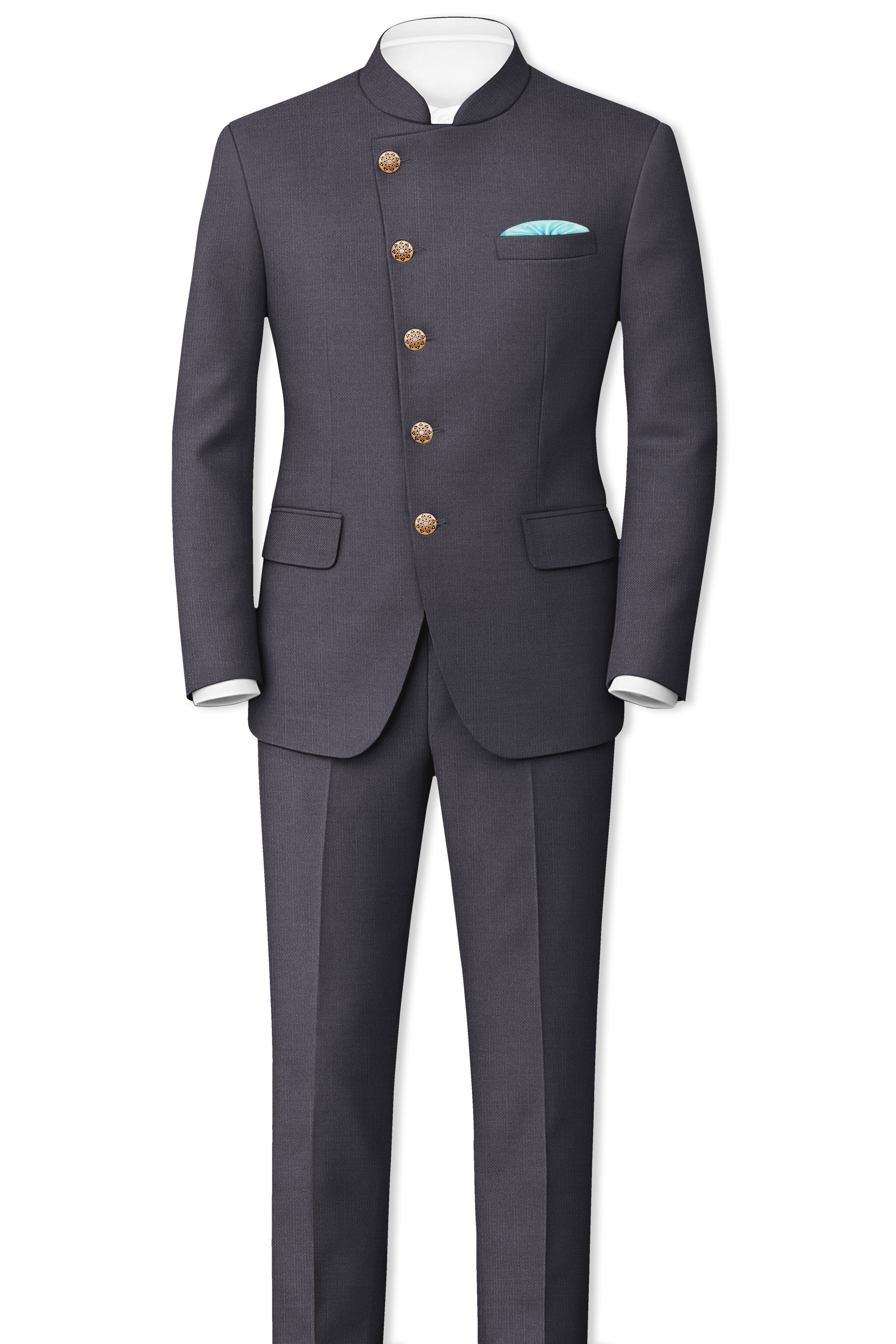 Vampire Gray Cross Placket Bandhgala Suit