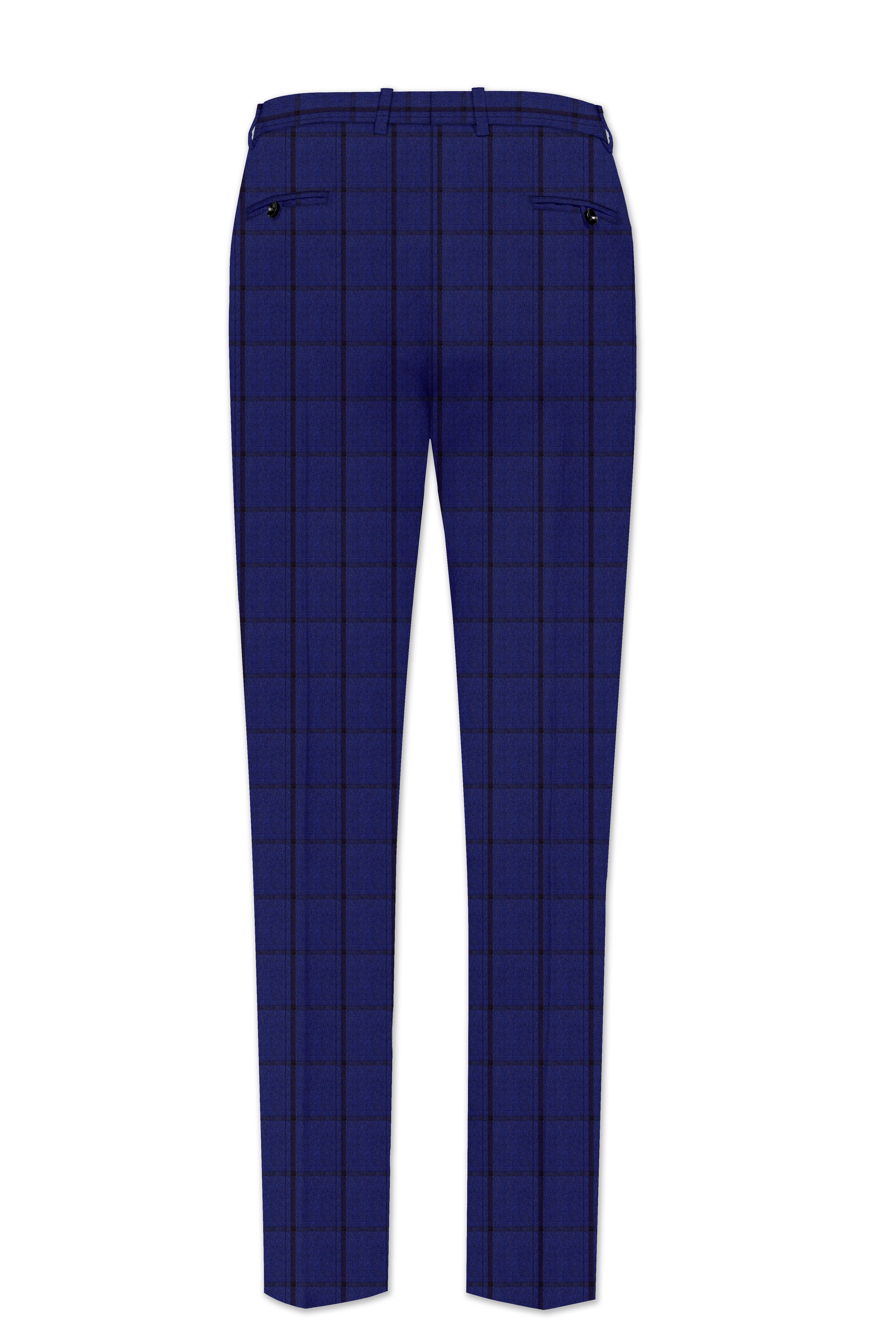 Dark Blue Windowpane Cross Placket Bandhgala Suit