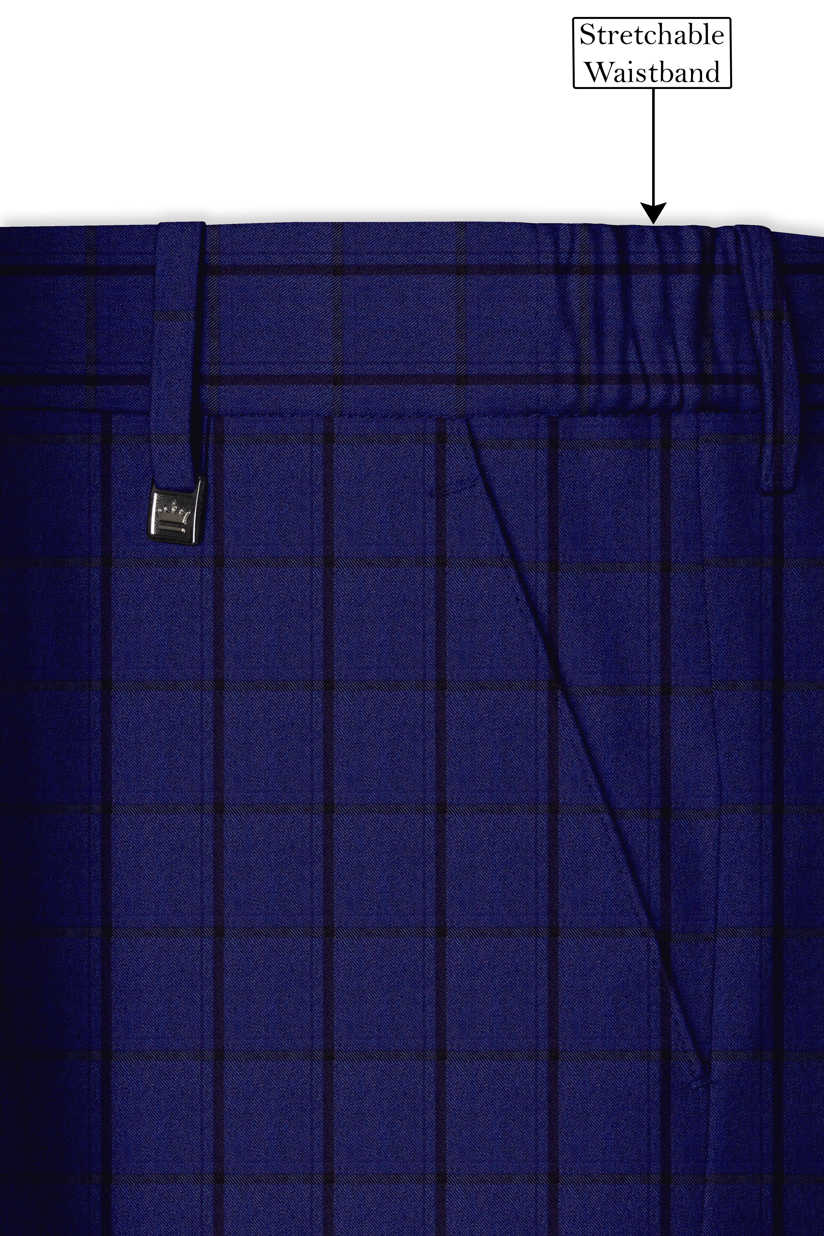 Dark Blue Windowpane Cross Placket Bandhgala Suit