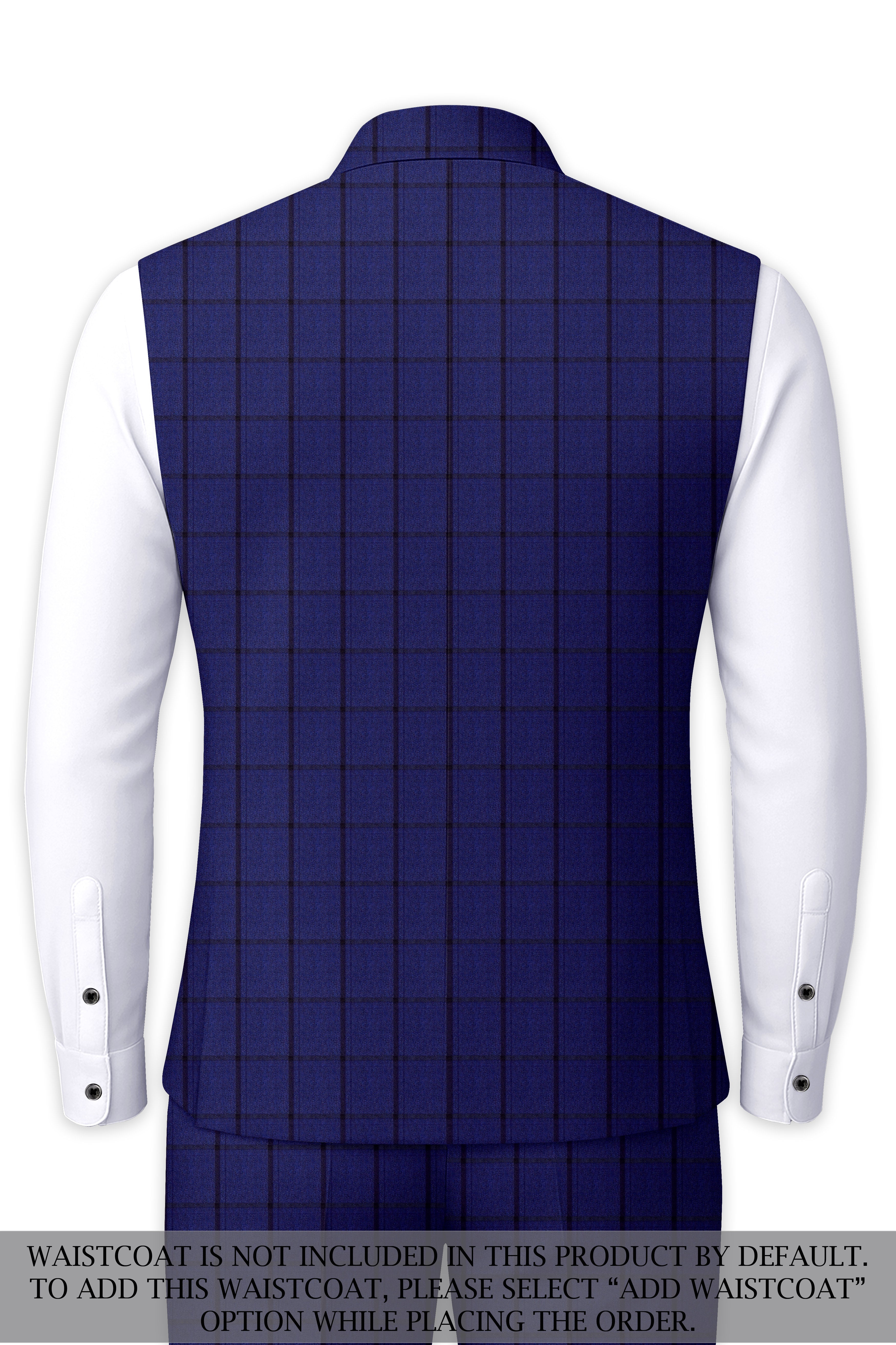 Dark Blue Windowpane Cross Placket Bandhgala Suit