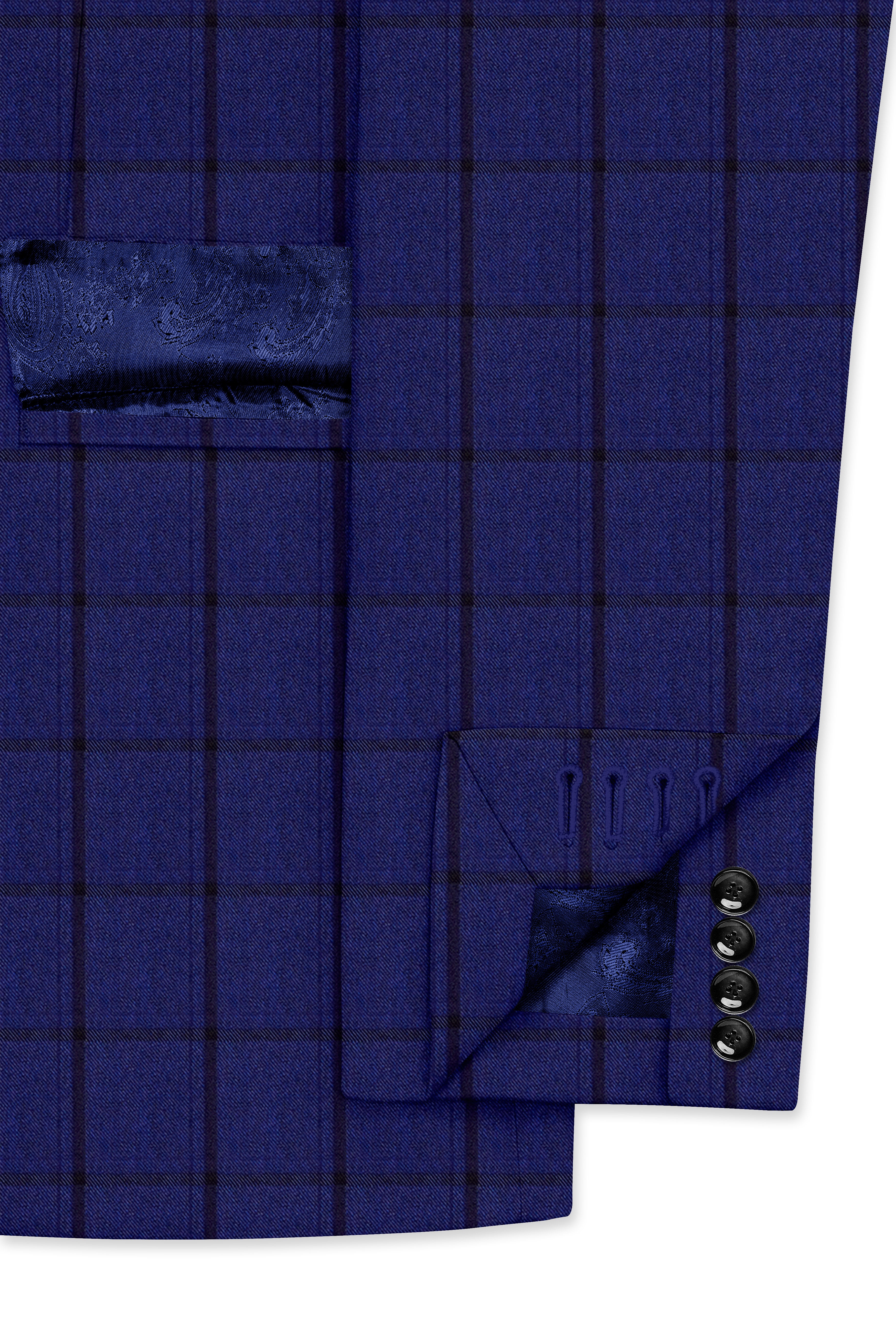 Dark Blue Windowpane Cross Placket Bandhgala Suit