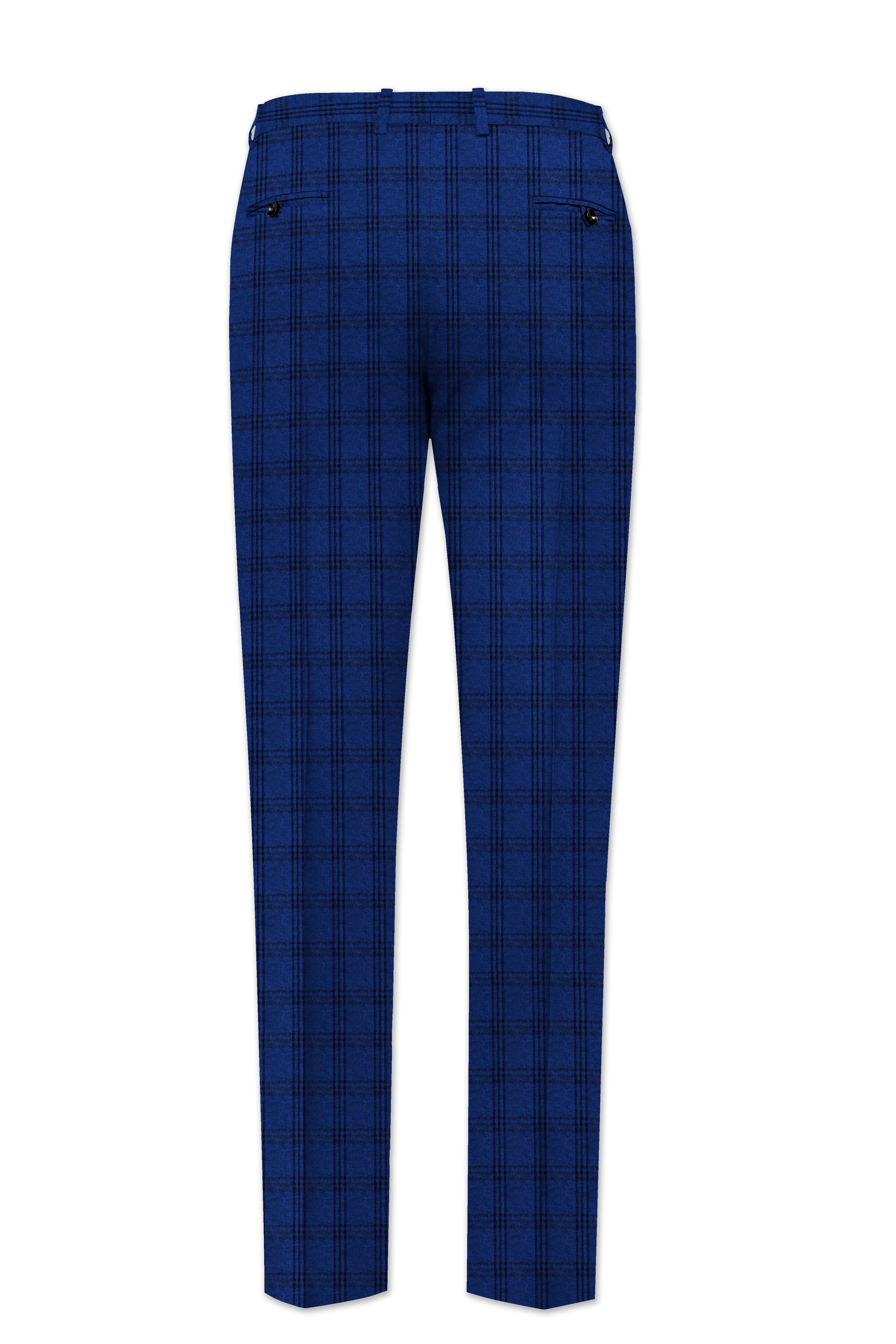 Cloud Burst Blue With Black Plaid Cross Placket Bandhgala Suit