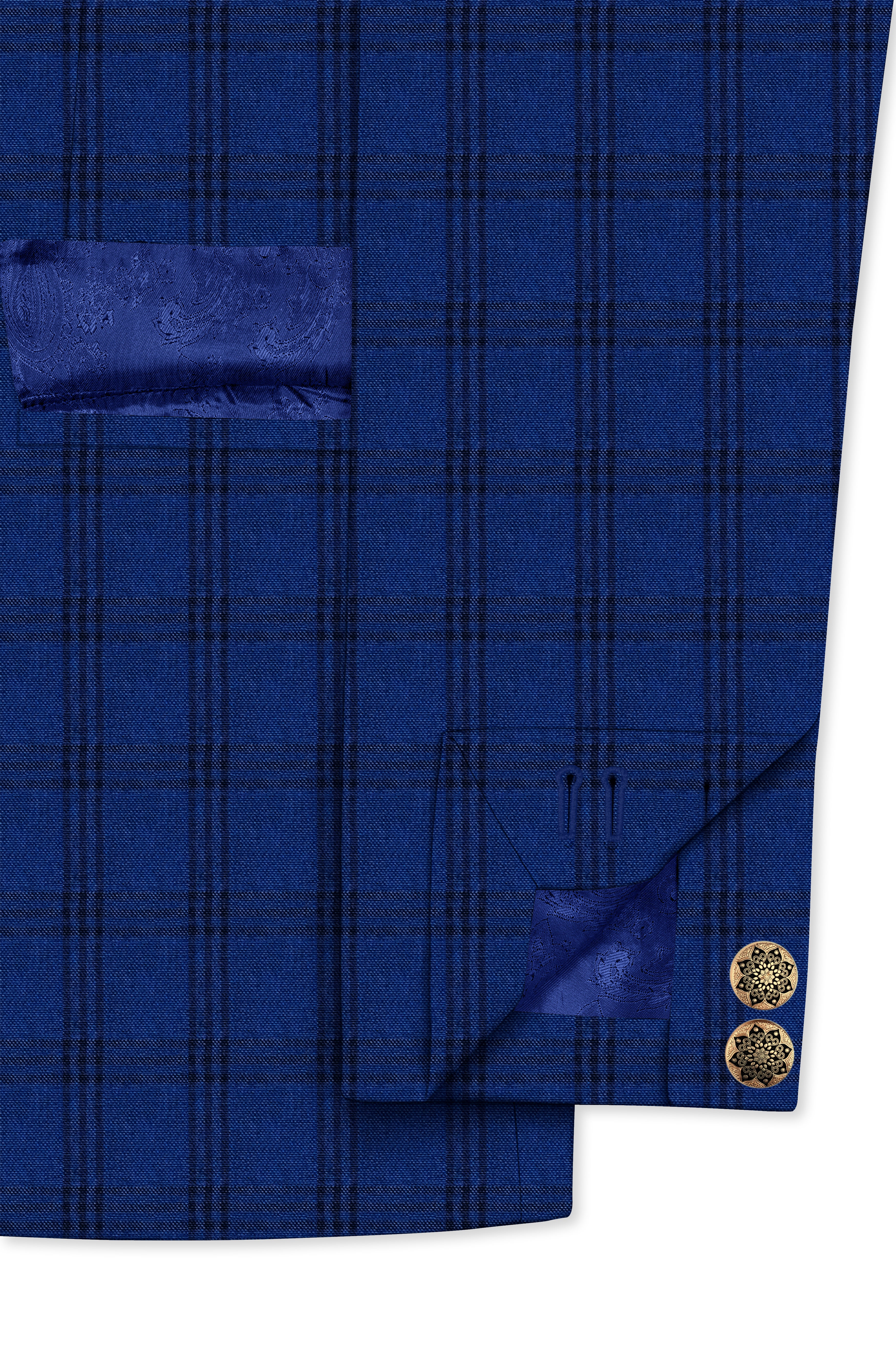 Cloud Burst Blue With Black Plaid Cross Placket Bandhgala Suit