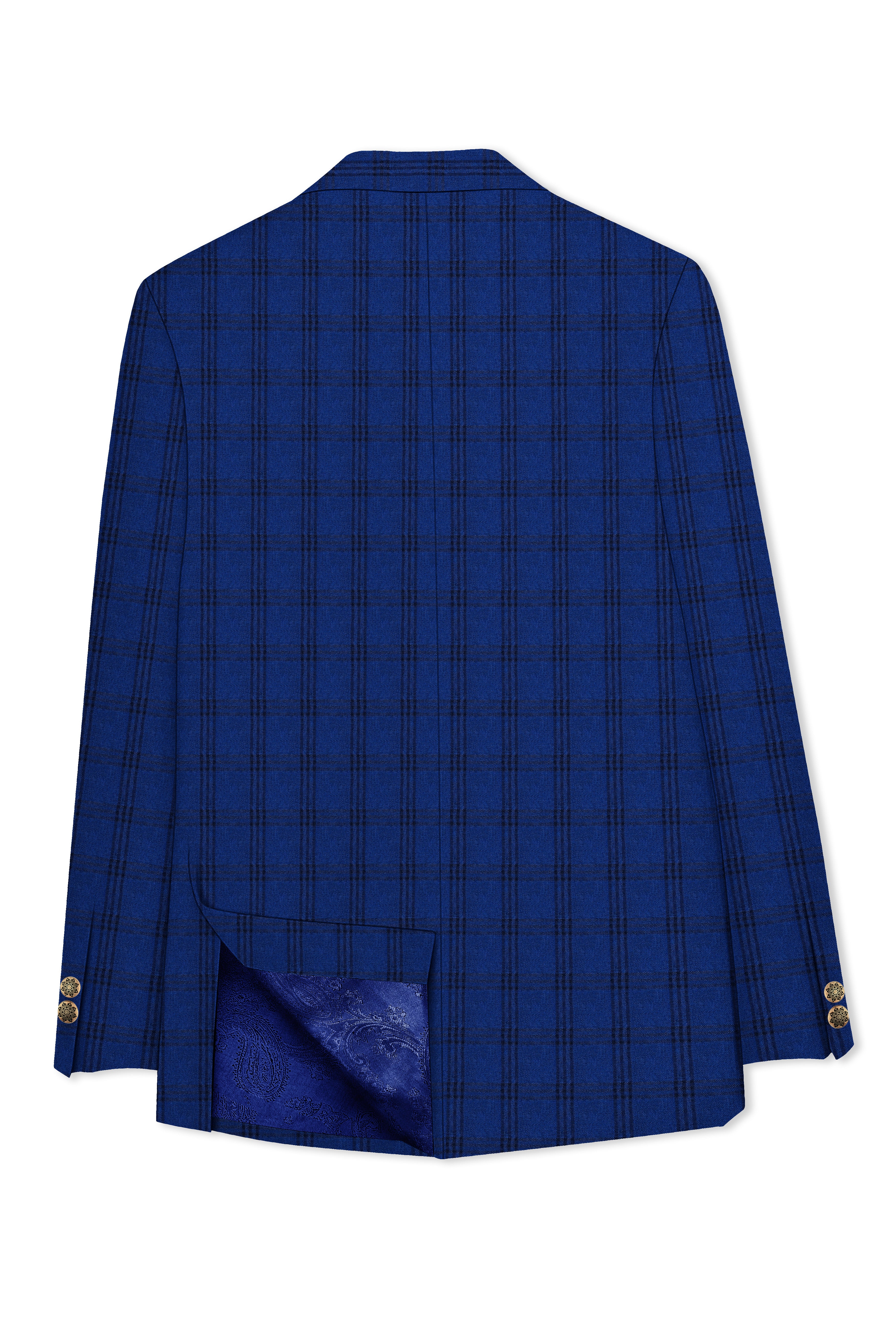 Cloud Burst Blue With Black Plaid Cross Placket Bandhgala Suit