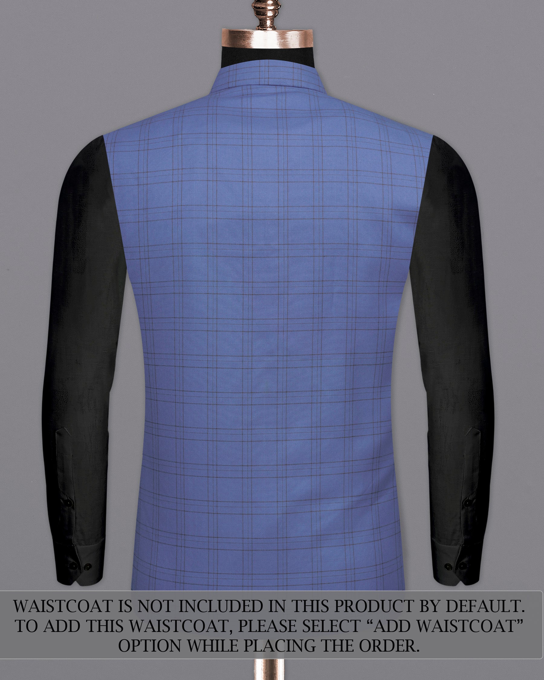 Scampi Blue With Pickled Brown Plaid Cross Placket Bandhgala Suit