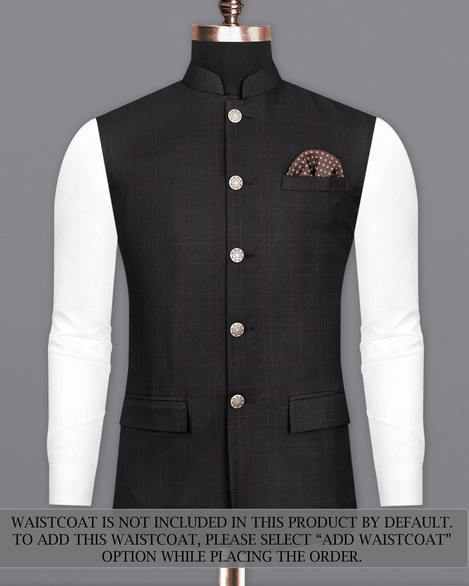 Onyx Black windowpane Cross Placket Bandhgala Suit