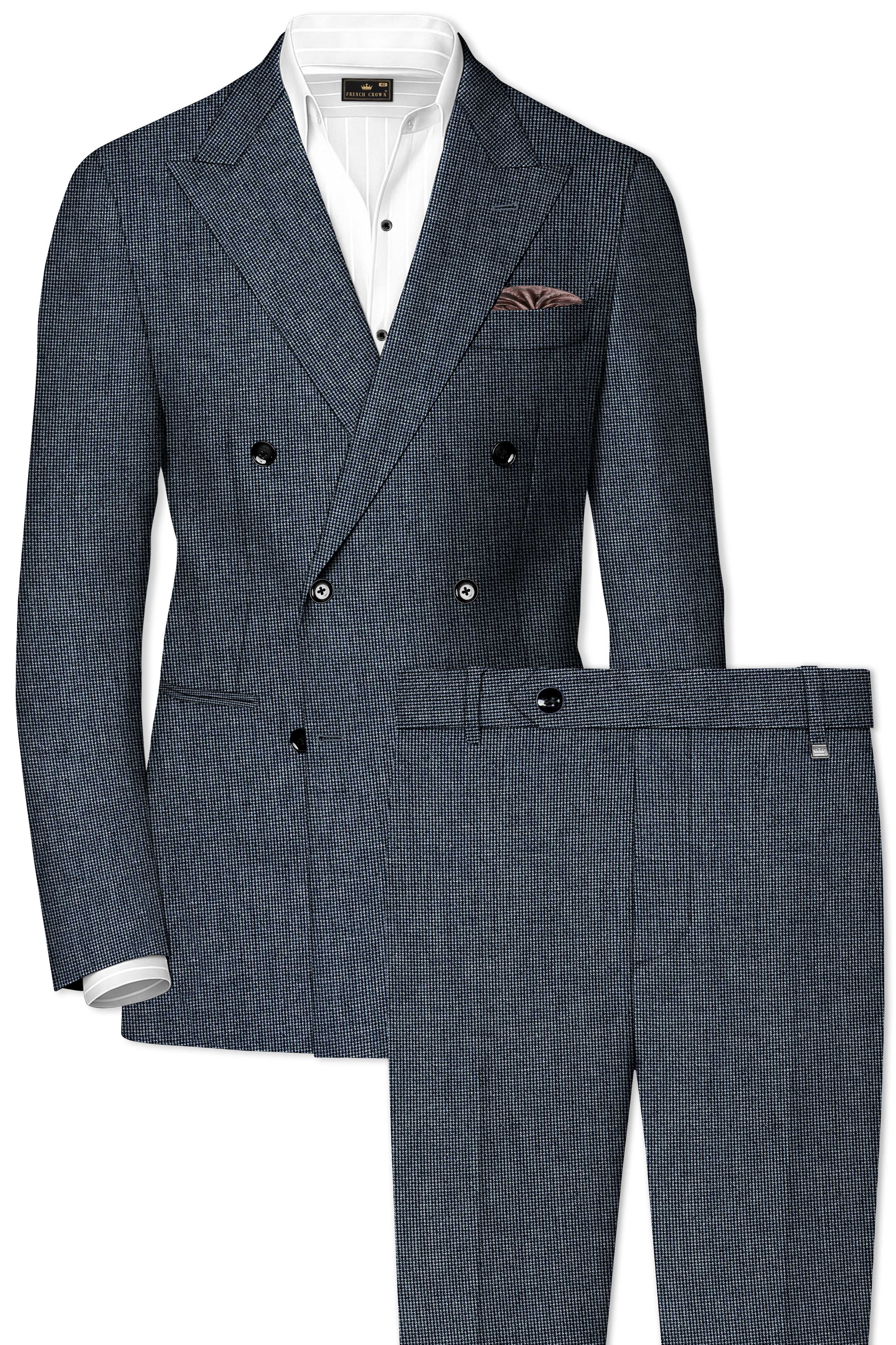 Pale Slate Gray and Black Premium Cotton Double Breasted Suit