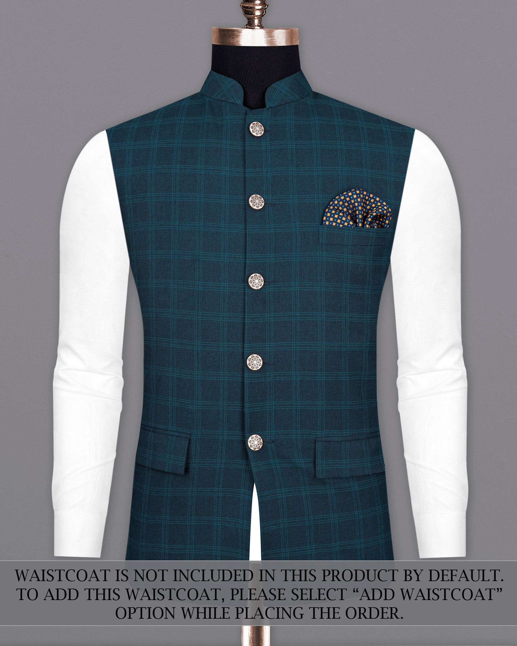 Cloud Burst Sea Green Windowpane Cross Placket Bandhgala Suit