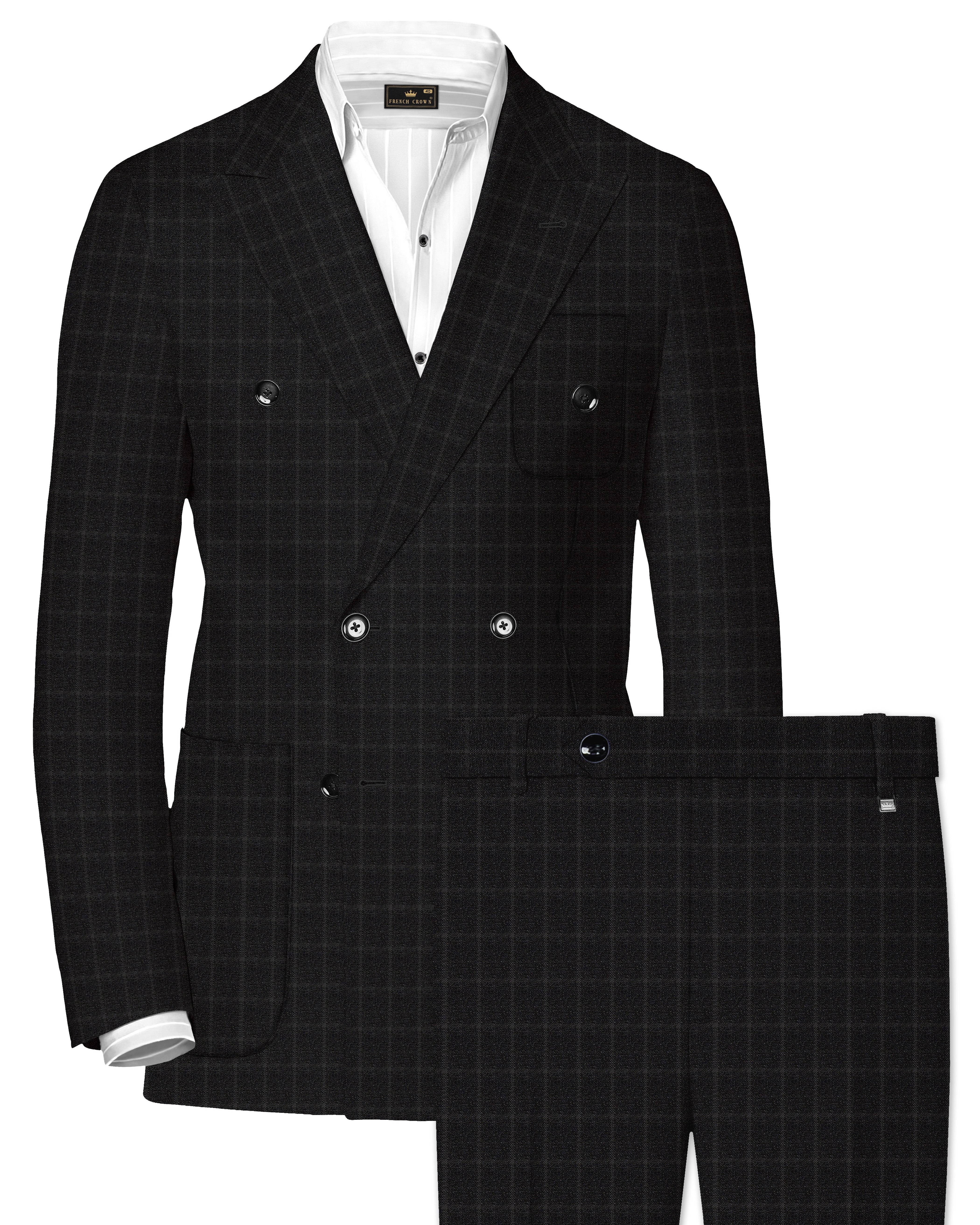 Zeus Black Windowpane Double Breasted Suit