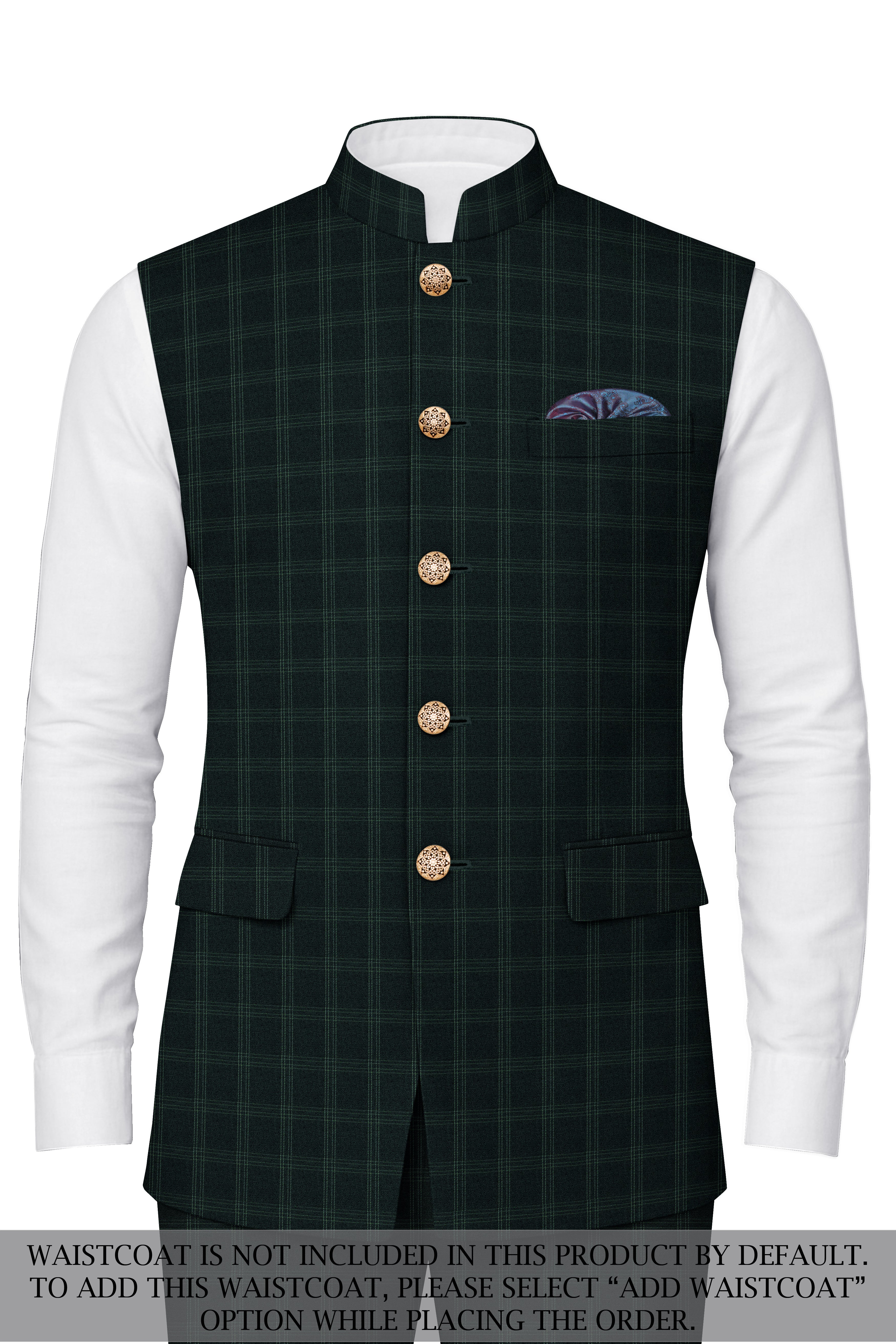 Zeus Green Plaid Cross Placket Bandhgala Suit