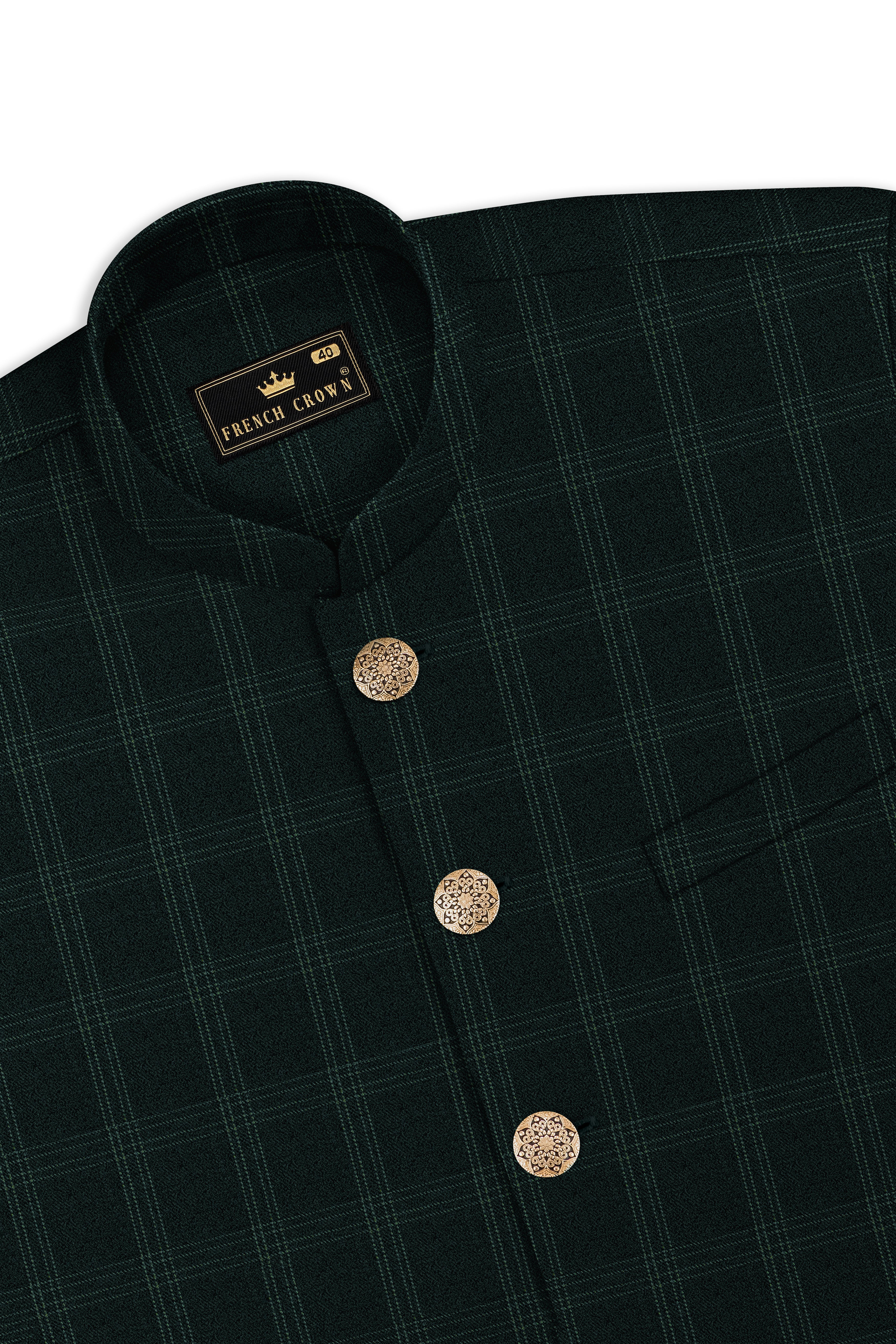 Zeus Green Plaid Cross Placket Bandhgala Suit