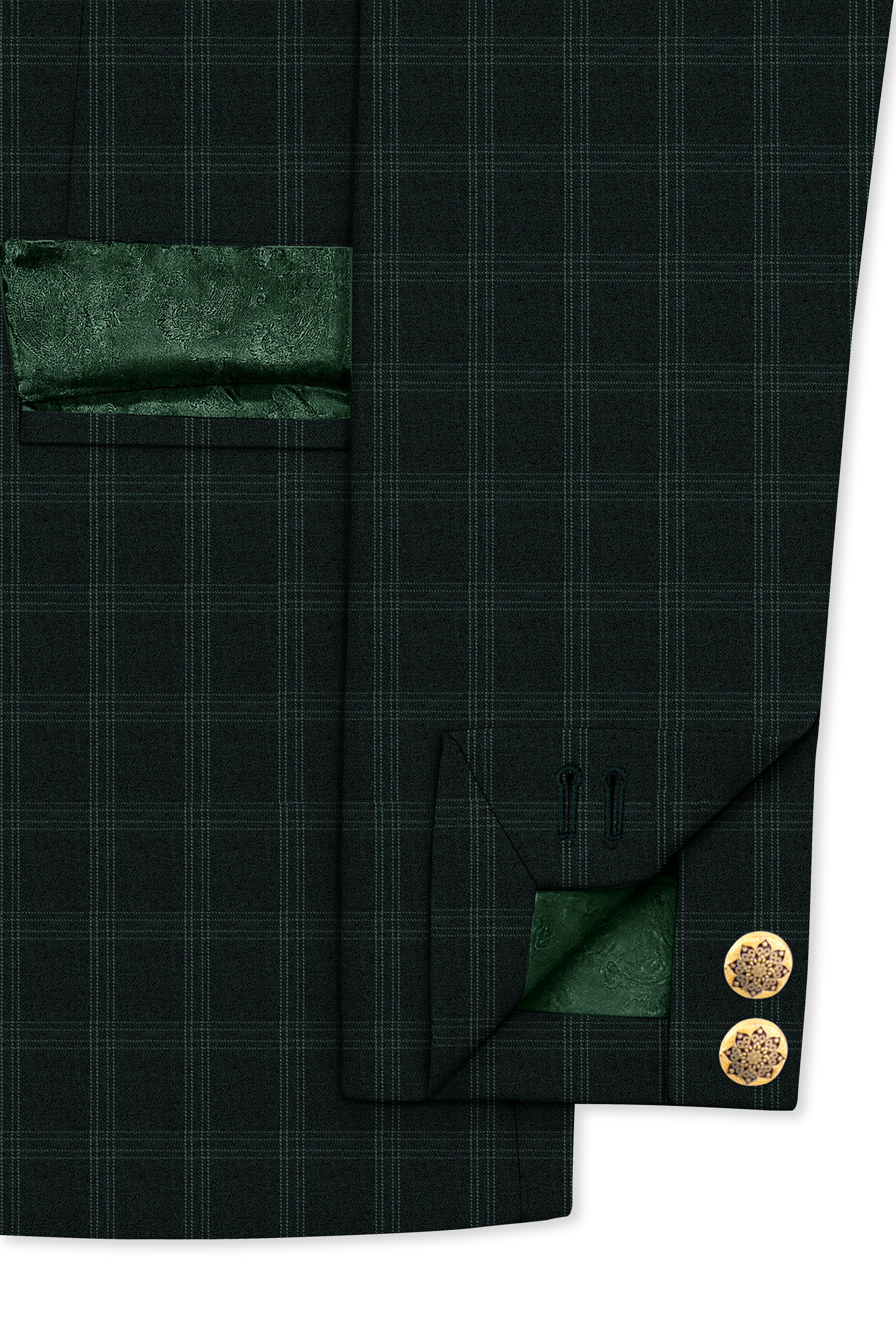 Zeus Green Plaid Cross Placket Bandhgala Suit