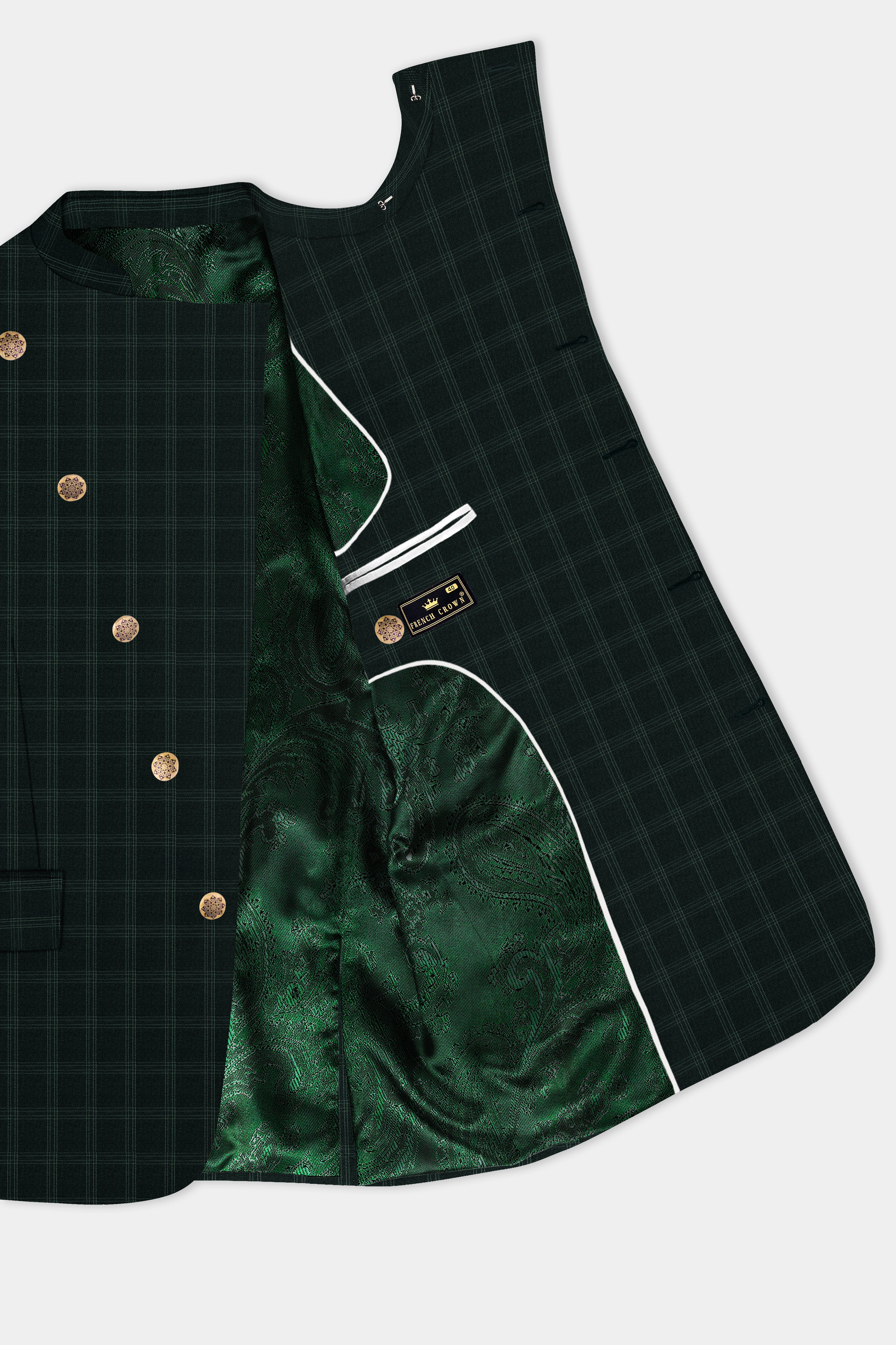 Zeus Green Plaid Cross Placket Bandhgala Suit