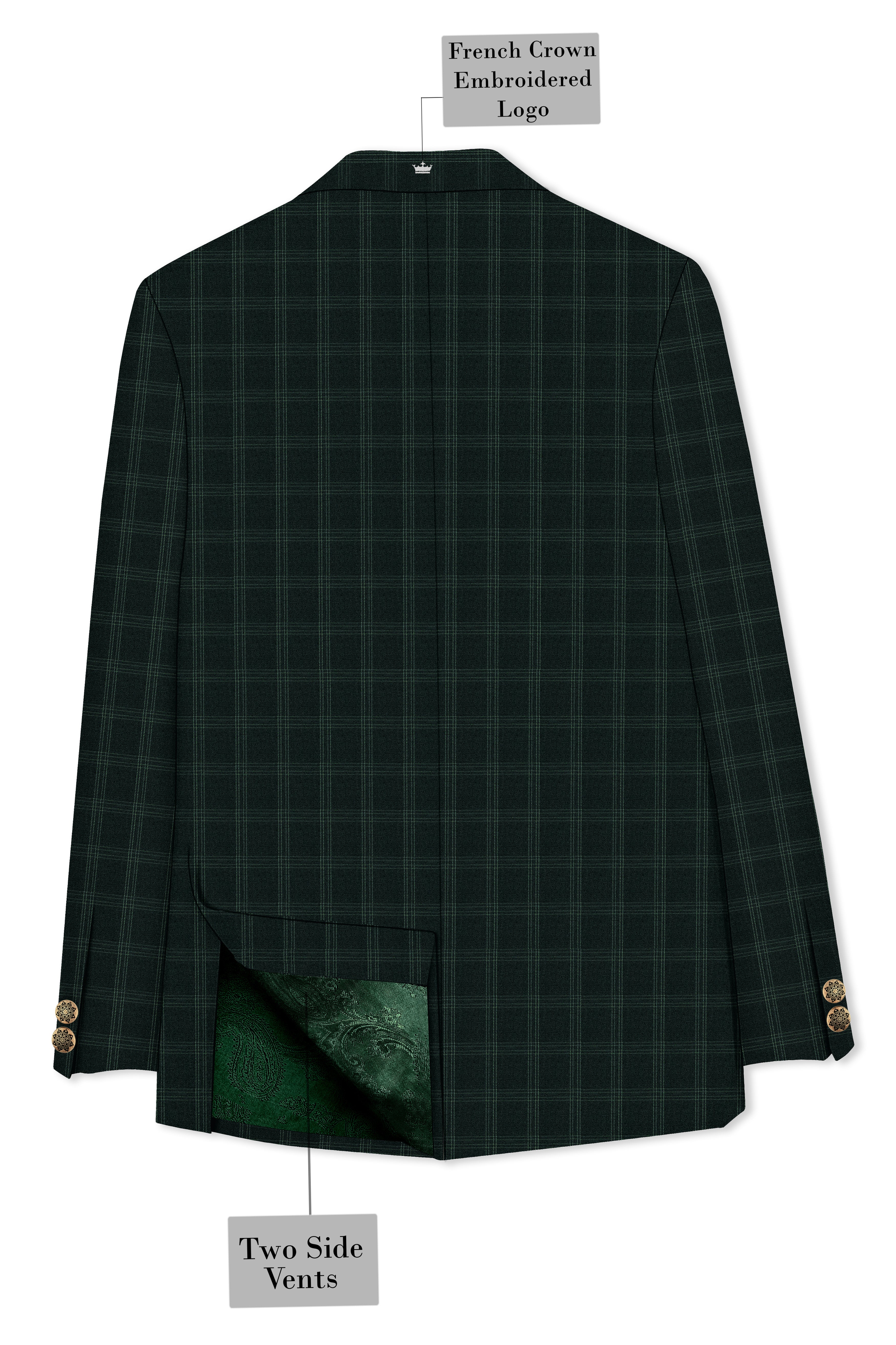 Zeus Green Plaid Cross Placket Bandhgala Suit