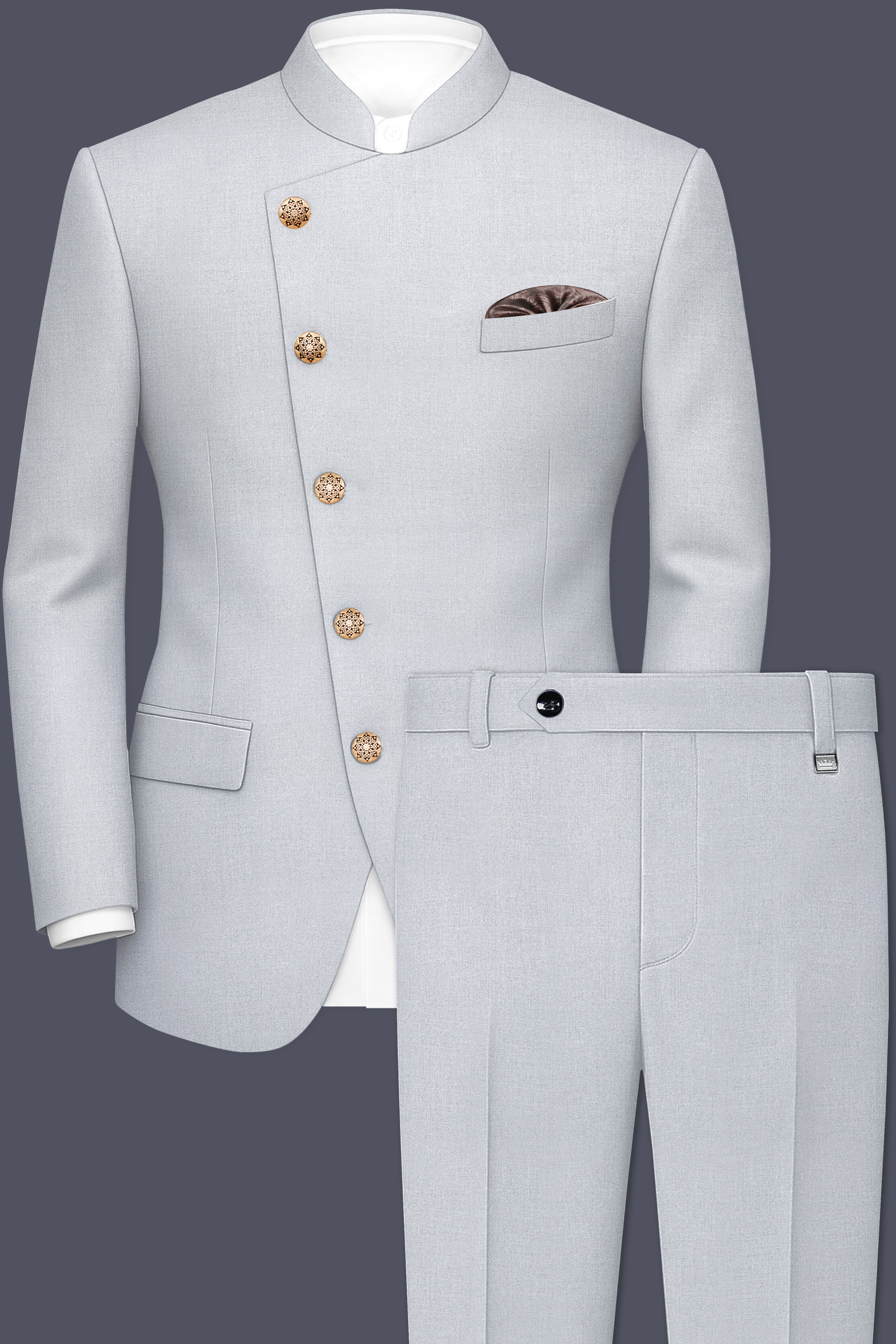 Spun Pearl Gray Cross Placket Bandhgala Suit
