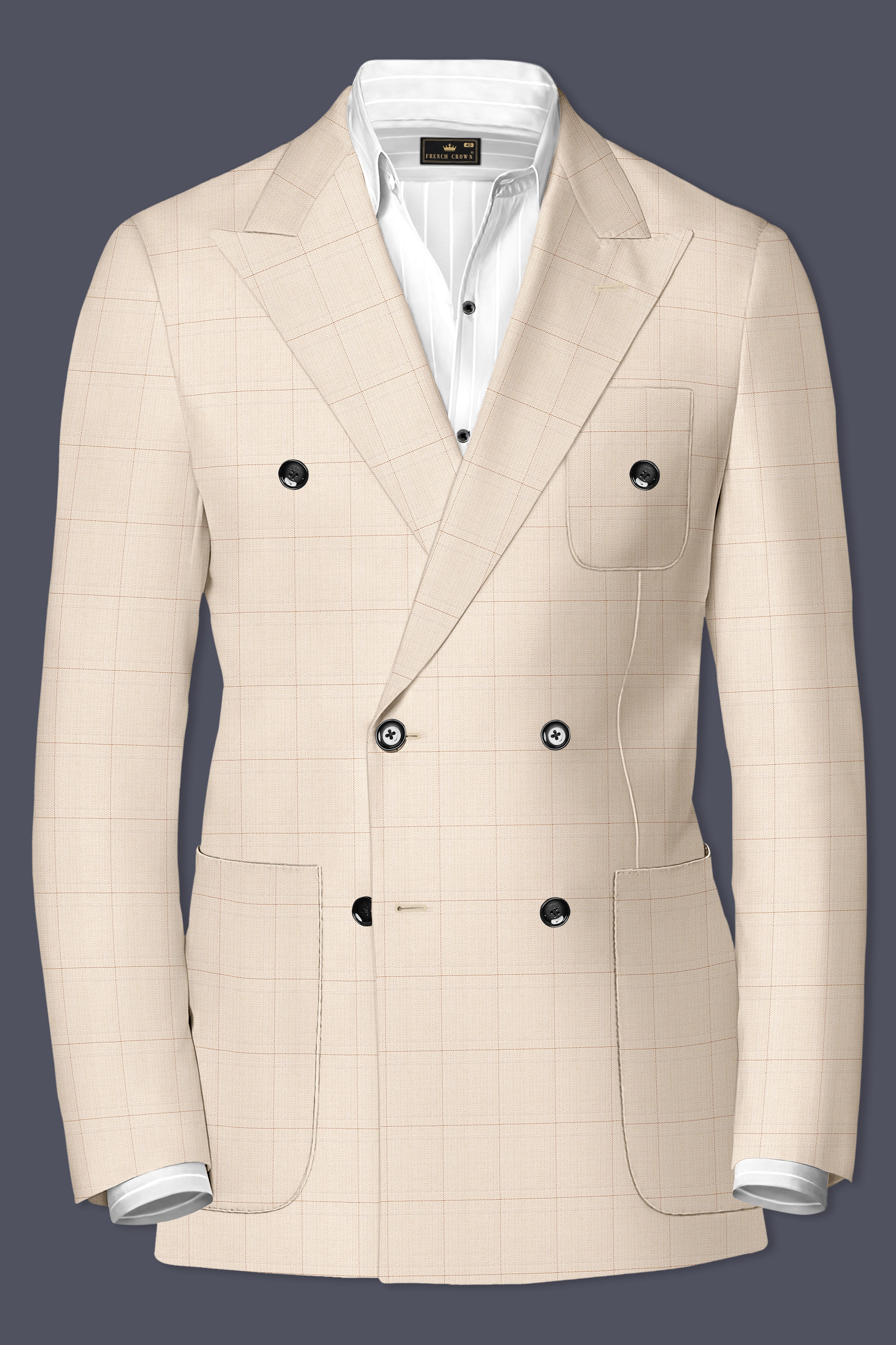 Bronco Cream Windowpane Double Breasted Sports Suit