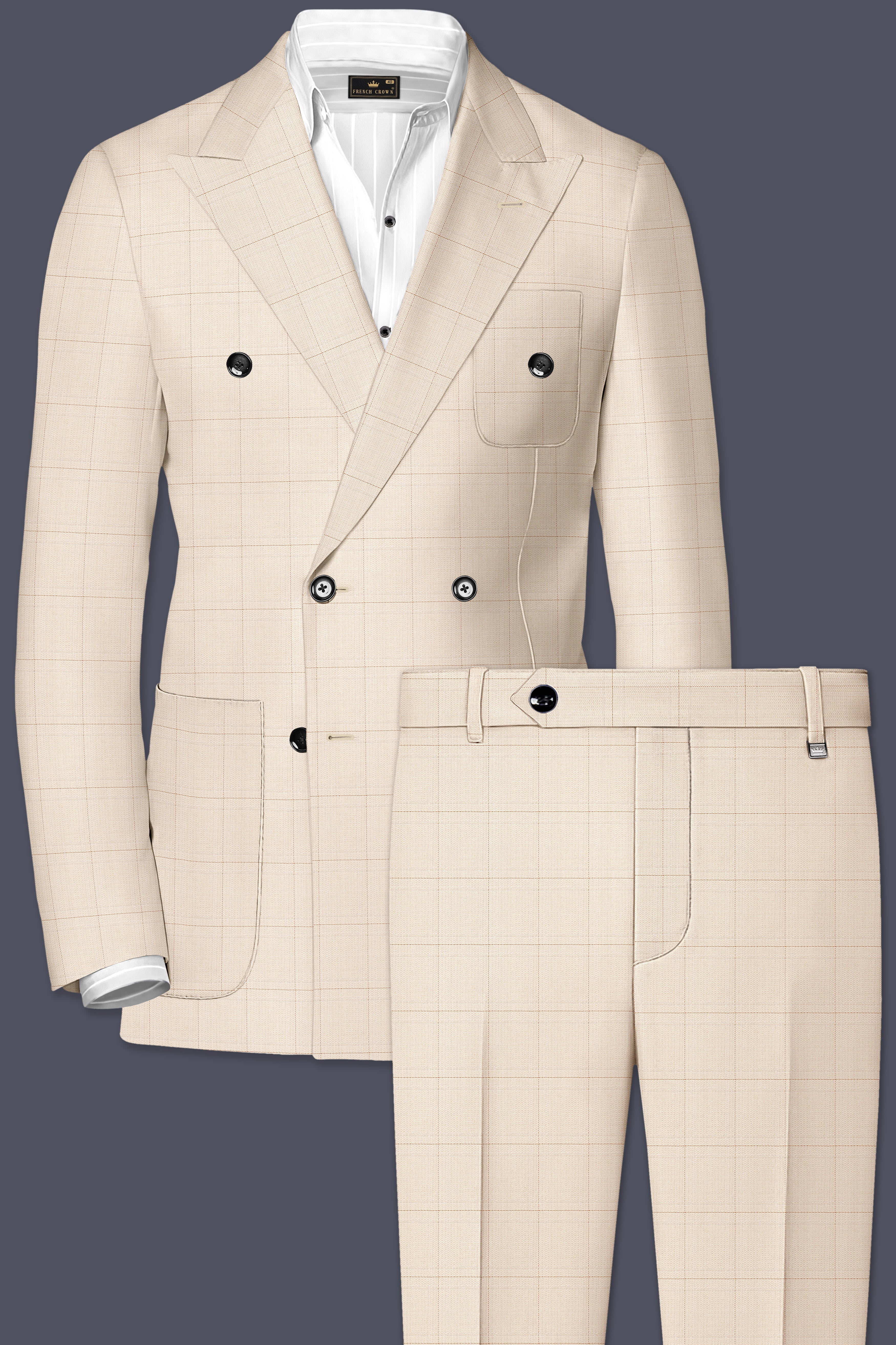Bronco Cream Windowpane Double Breasted Sports Suit