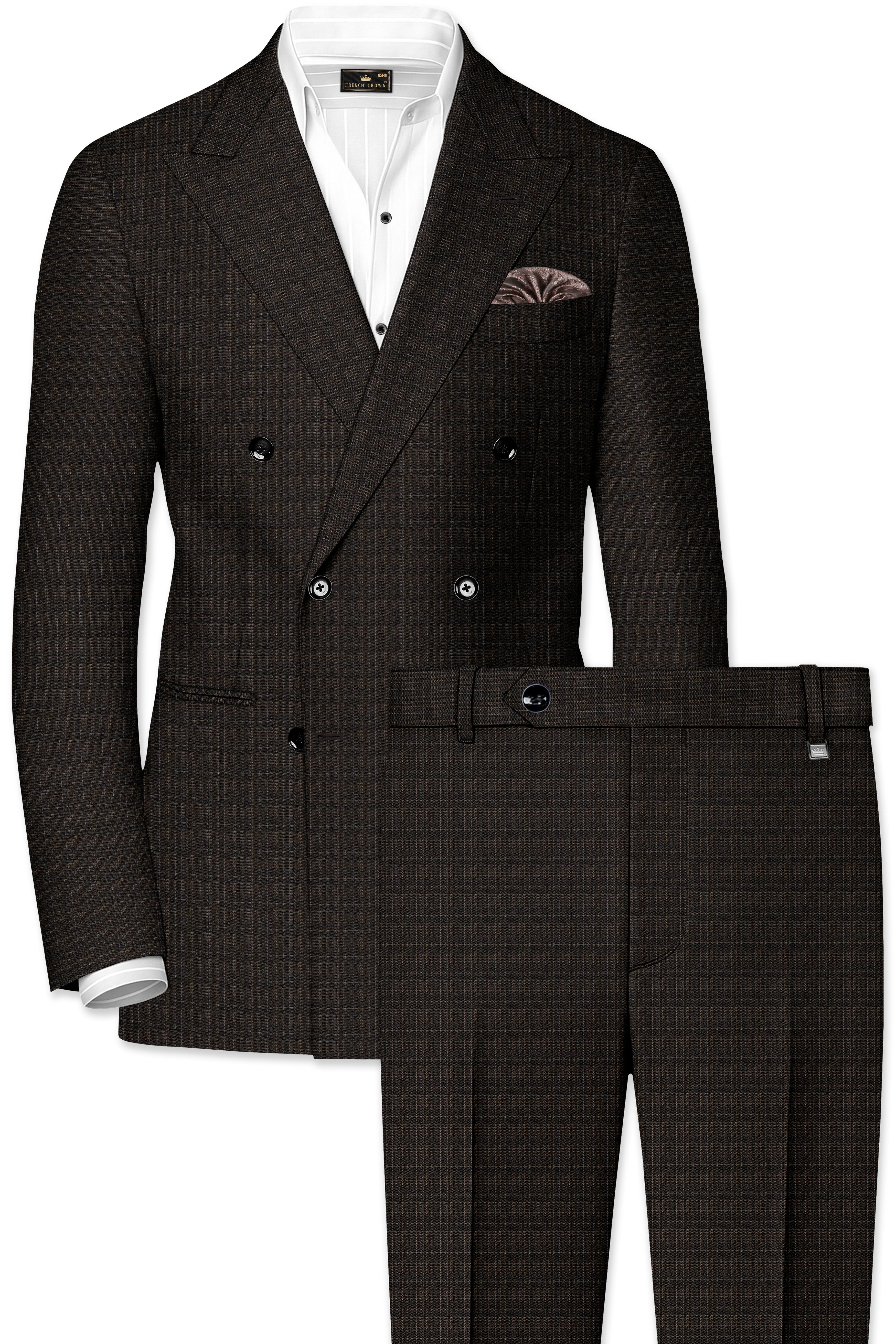 Emperor Gray with Hemlock Dark Brown Checkered Double Breasted Suit