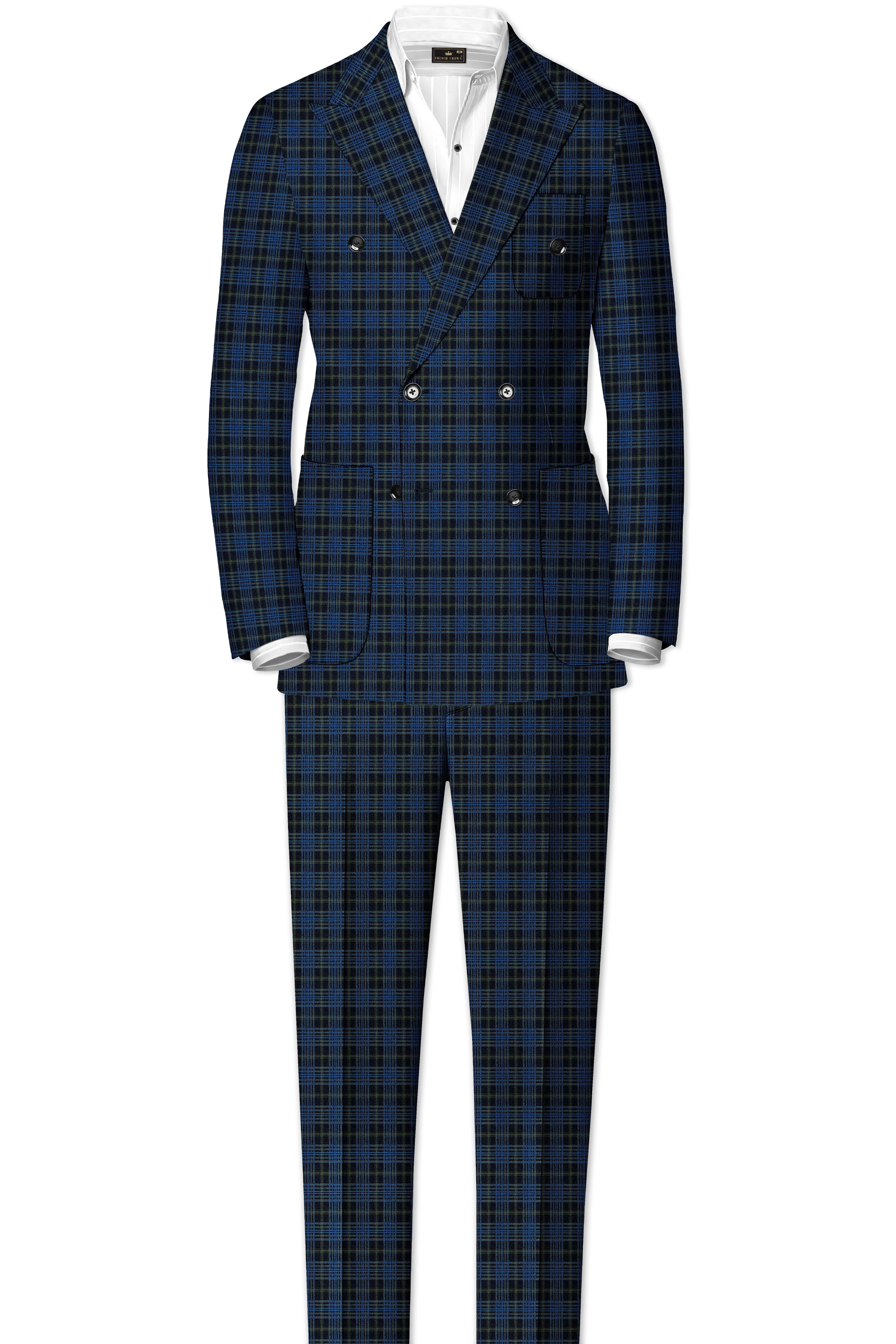 Fiord Blue with Black Russian Plaid Double Breasted Sports Suit