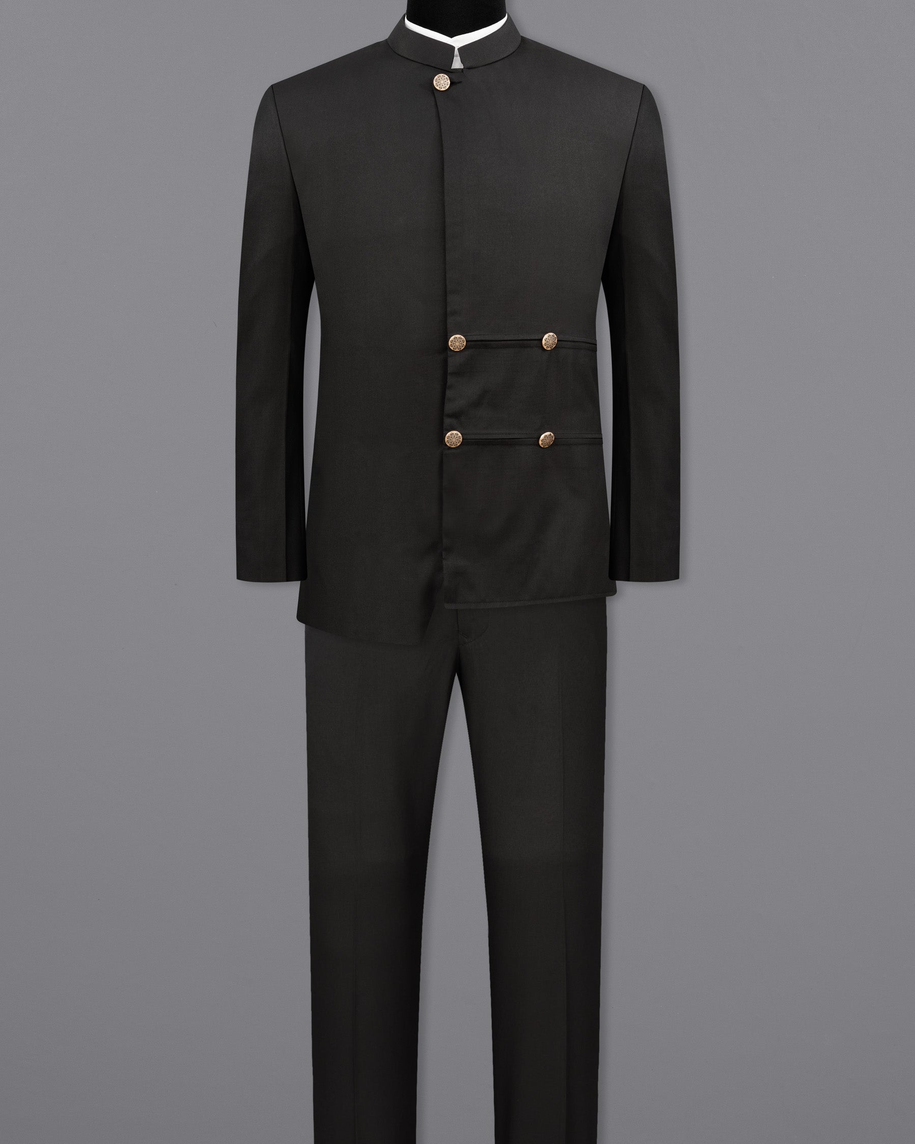 Zeus Black Bandhgala Asymmetrical Designer Suit