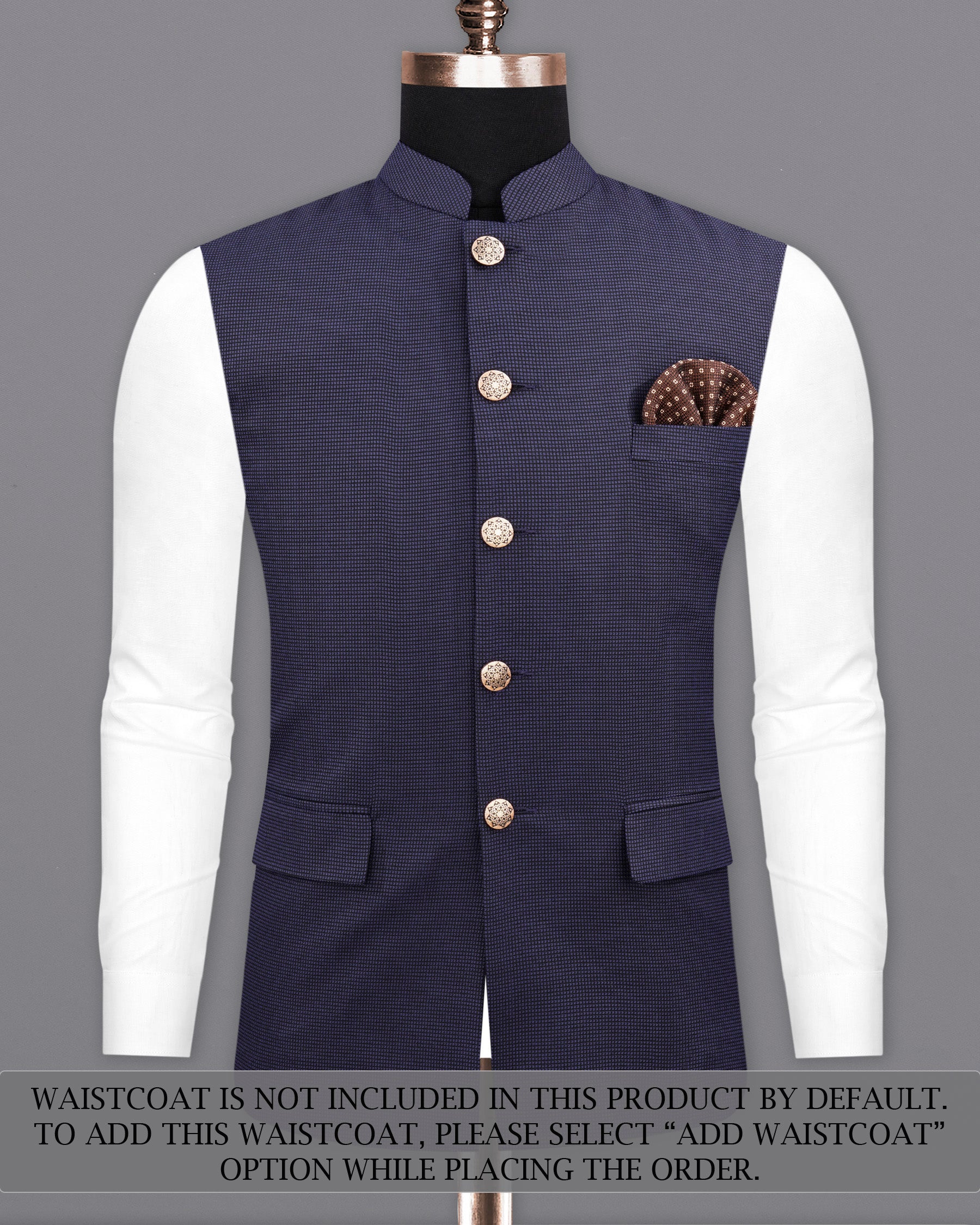Ebony Clay Blue Cross Placket Bandhgala Suit