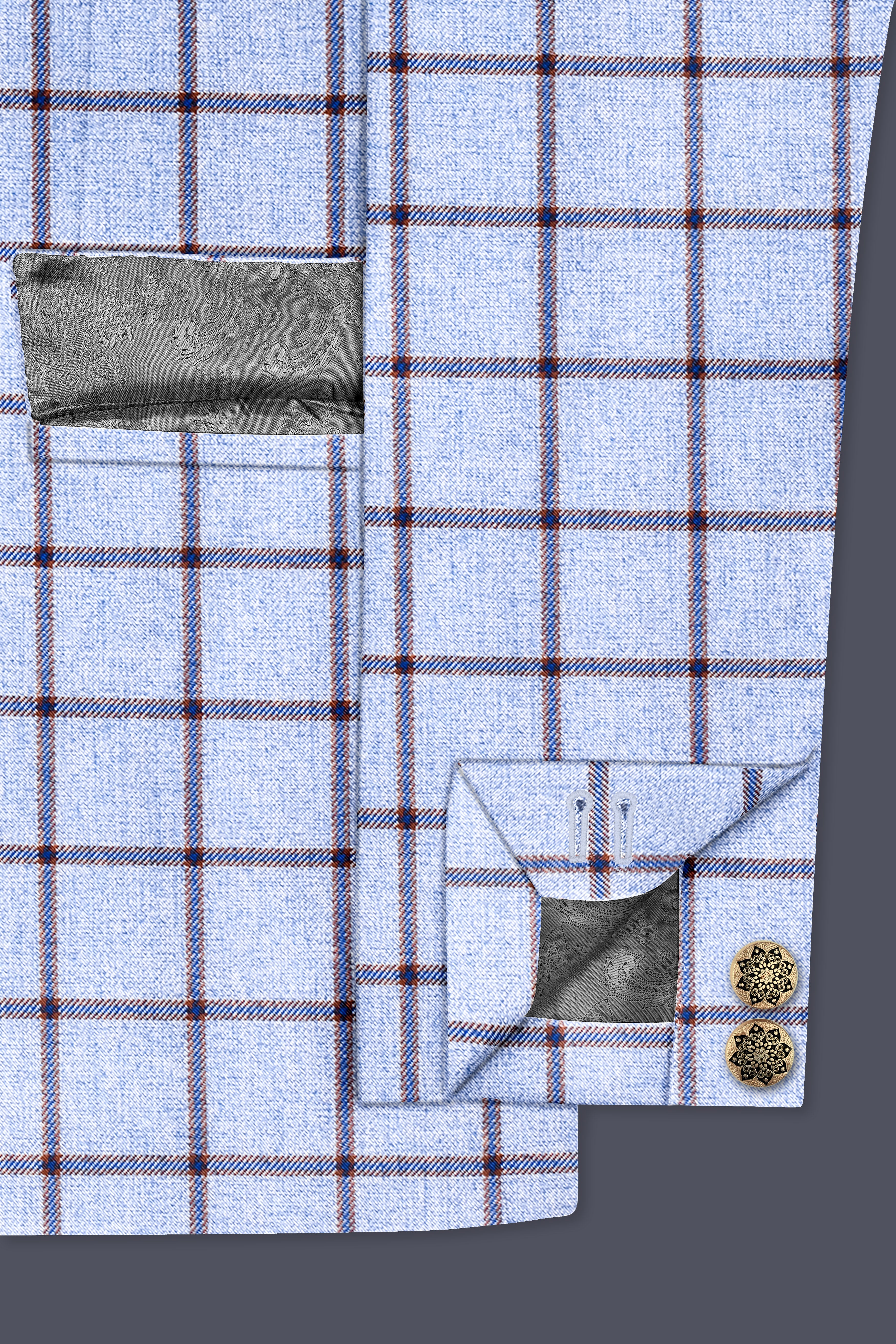 Spun Pearl Gray Checkered Bandhgala Suit