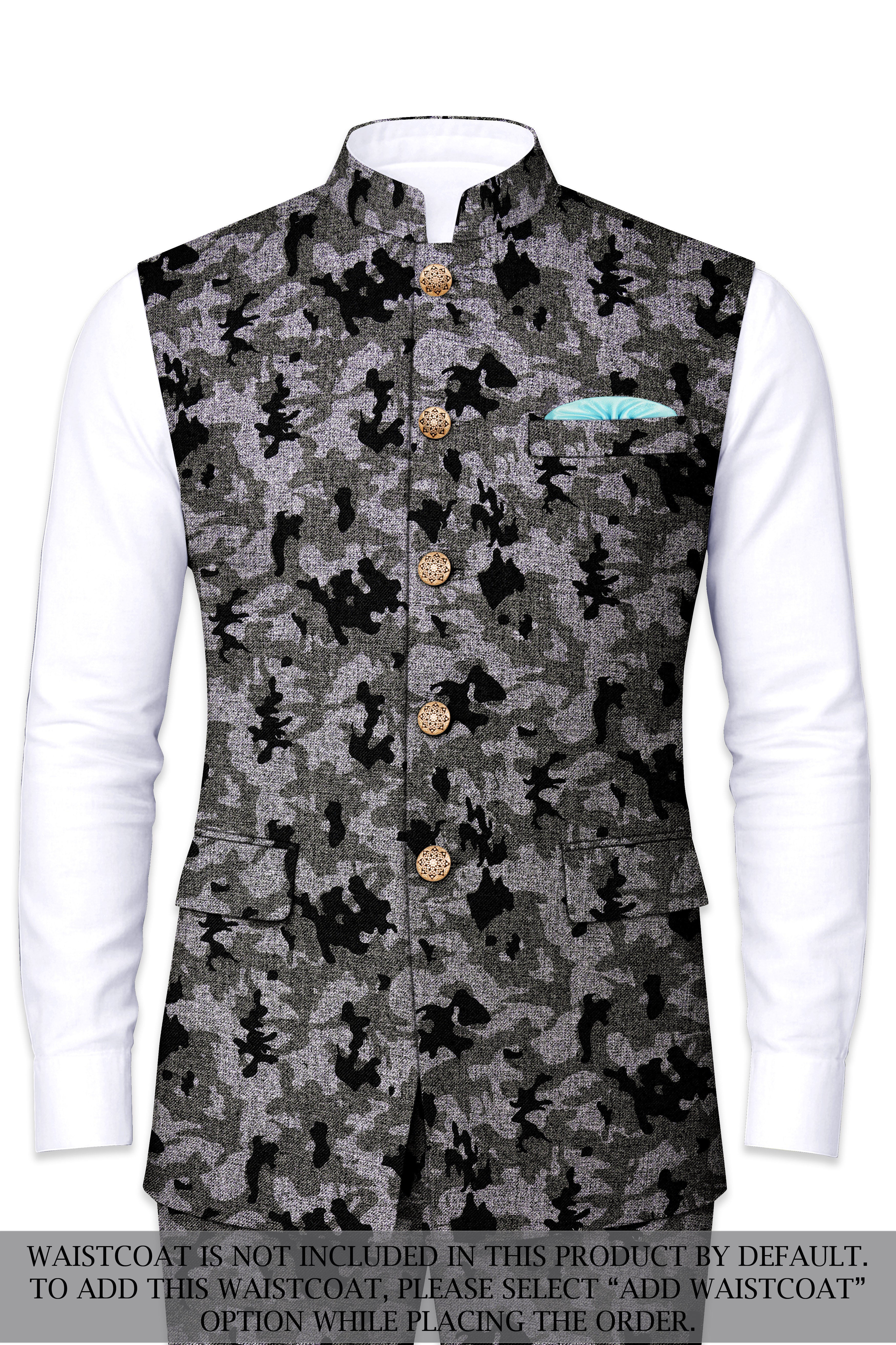 Merlin Green with Scorpion Gray Chintz Printed Bandhgala Designer Suit
