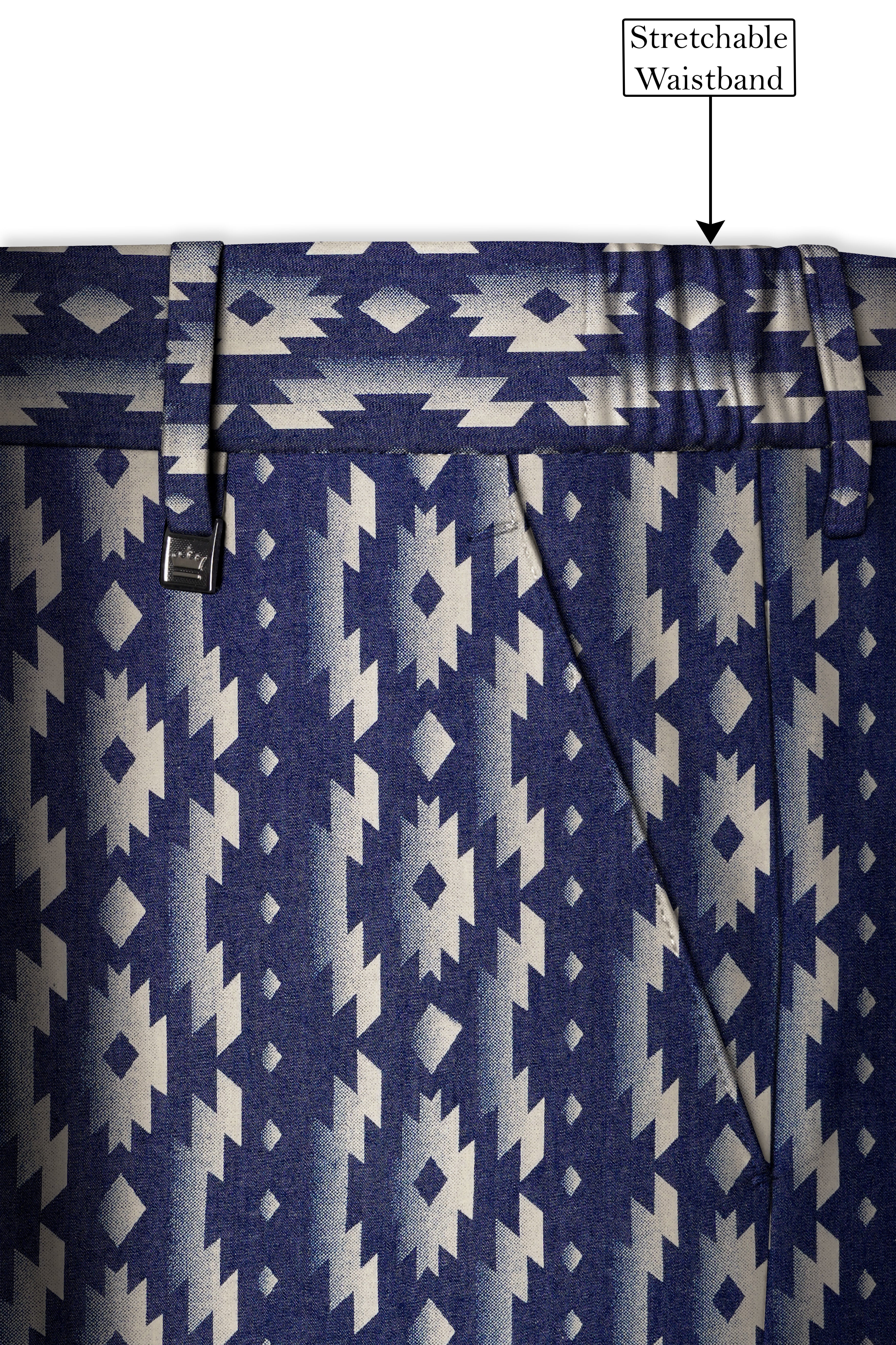 Gunmetal Blue with Nobel Cream Iktat Printed Denim Premium Cotton Designer Suit