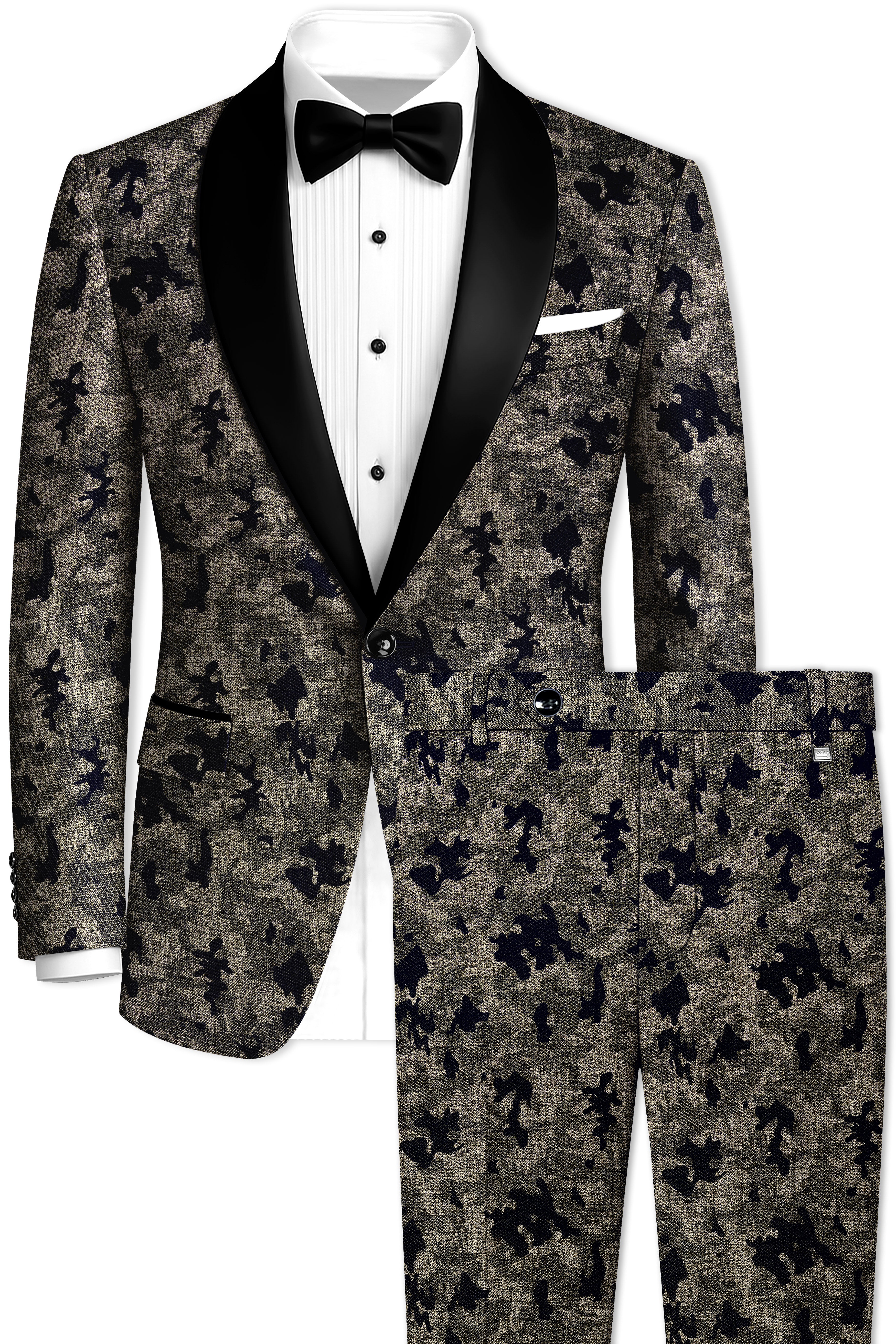 Tundora Brown with Jade Black Ditsy Textured Designer Tuxedo Suit