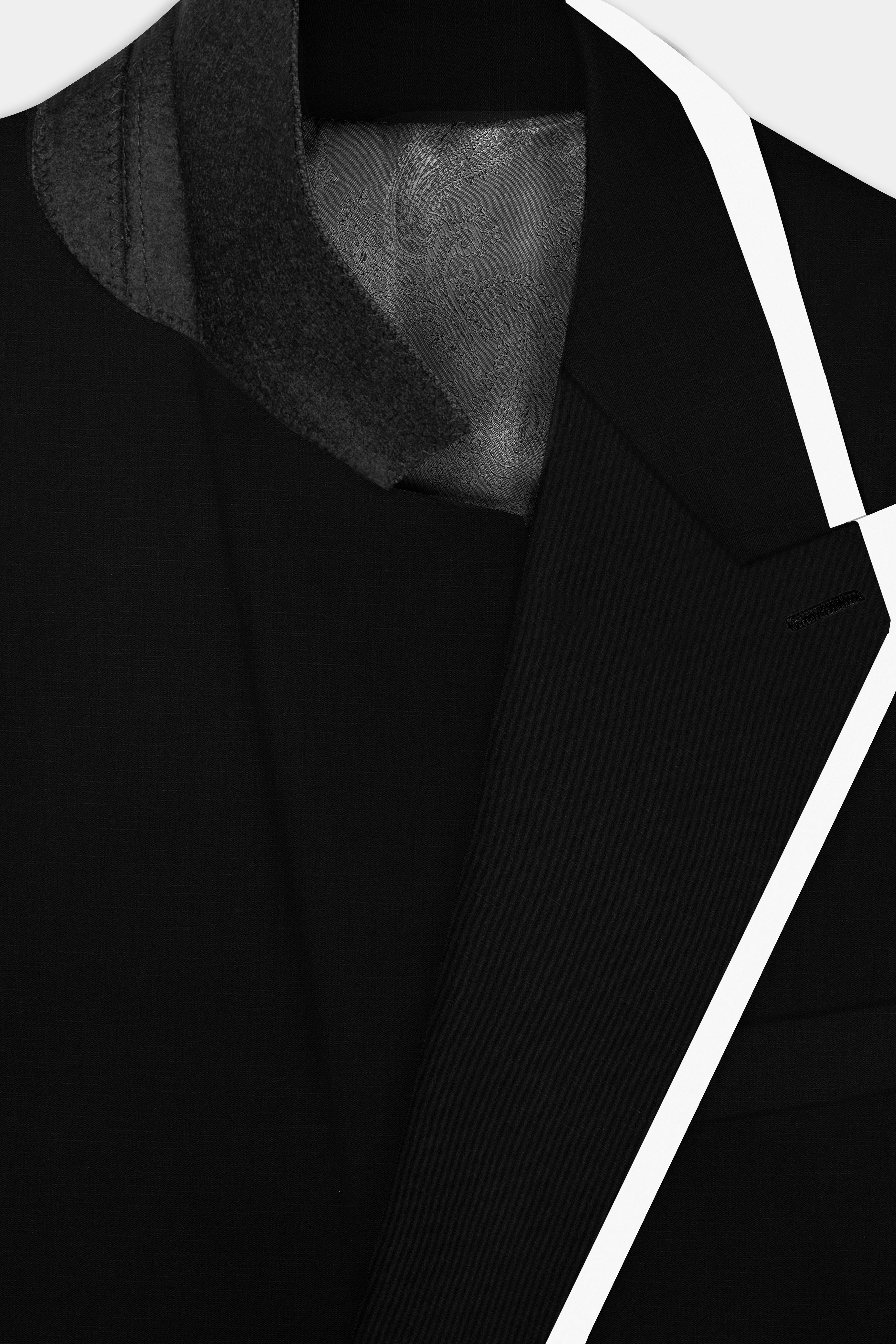 Jade Black Stretchable Subtle Sheen with White Border Patterned Suit